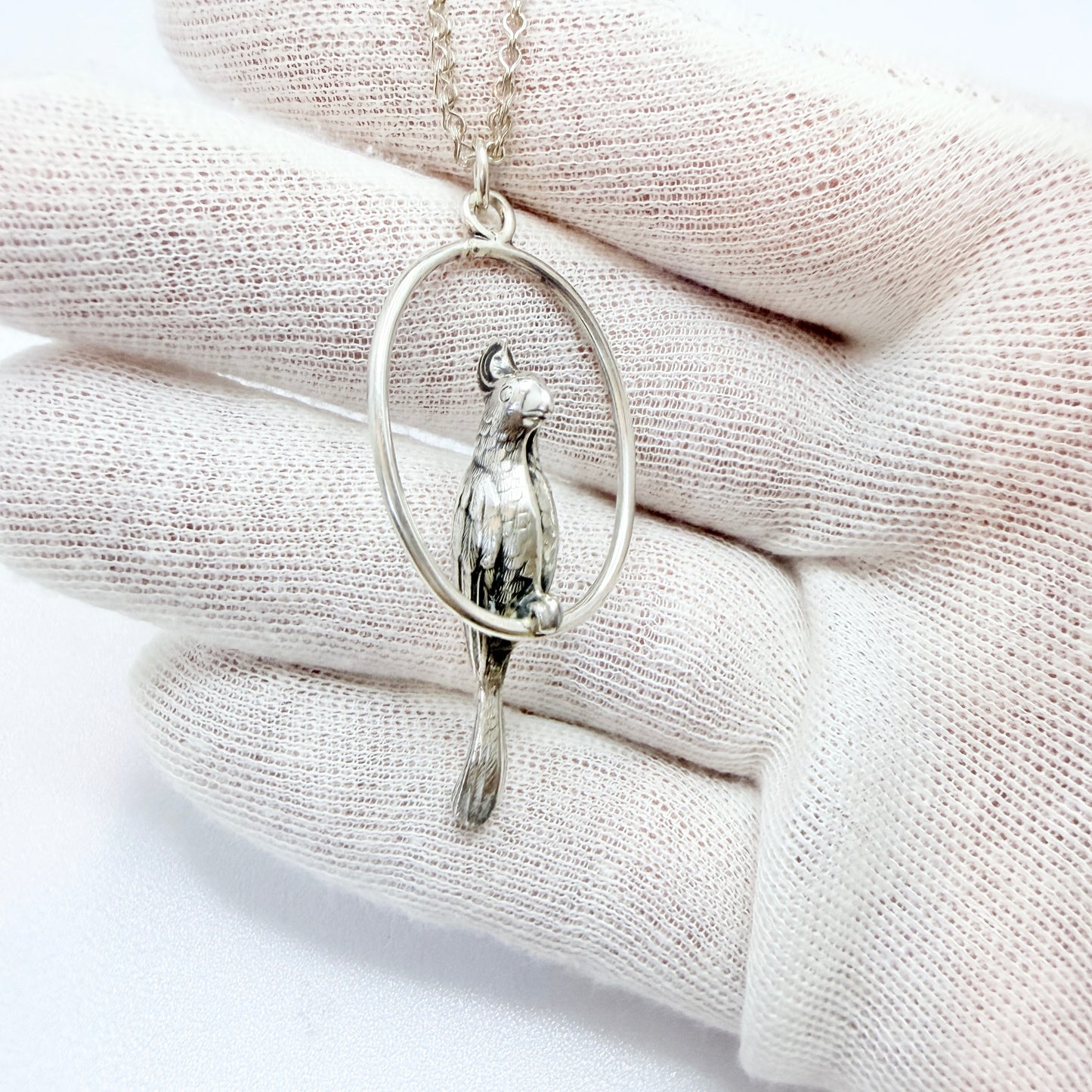 Vintage Solid Silver Parrot Pendant Necklace. Prob. Mexico.