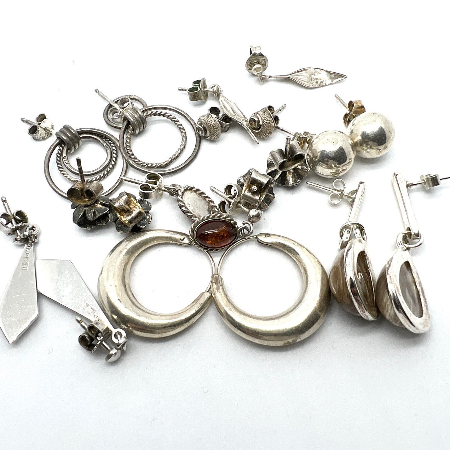 10 Pair of Vintage Silver Earrings. Scandinavian. Job Lot.