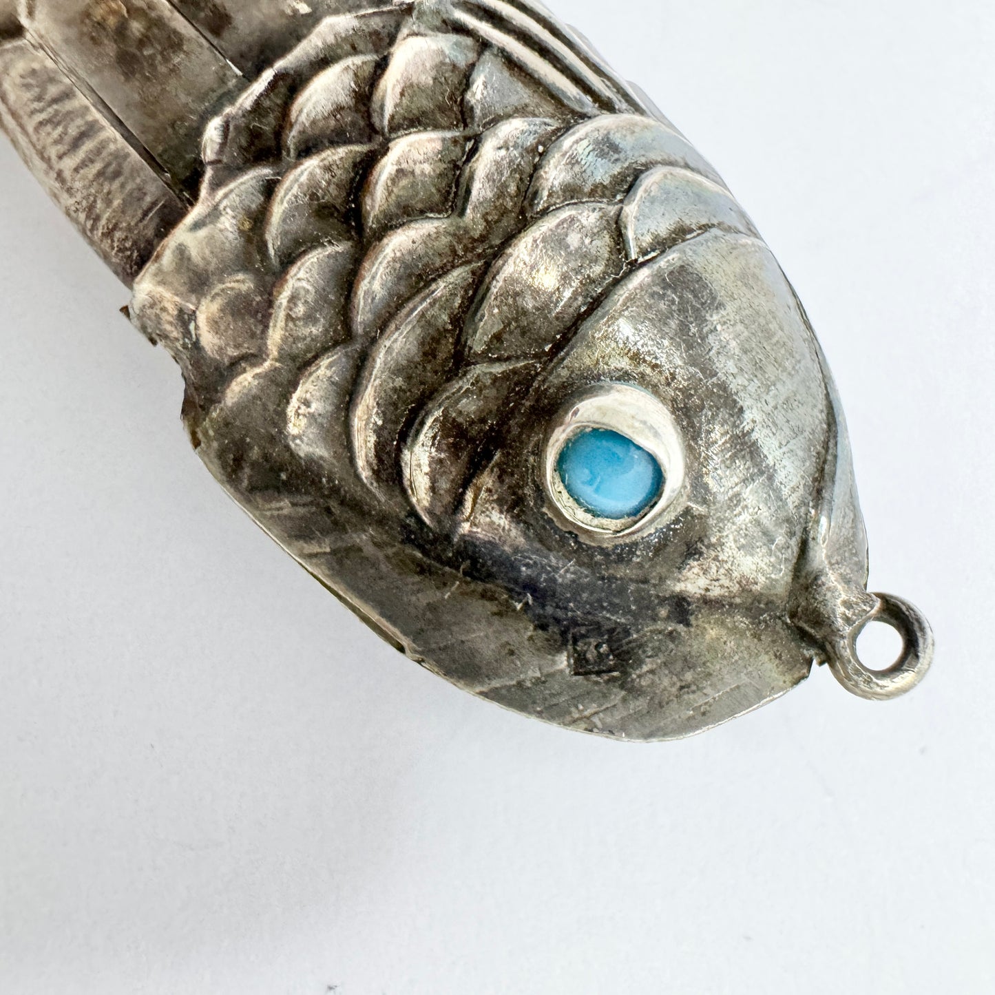 Vintage Solid Silver Turquoise Wiggle Fish Pendant.