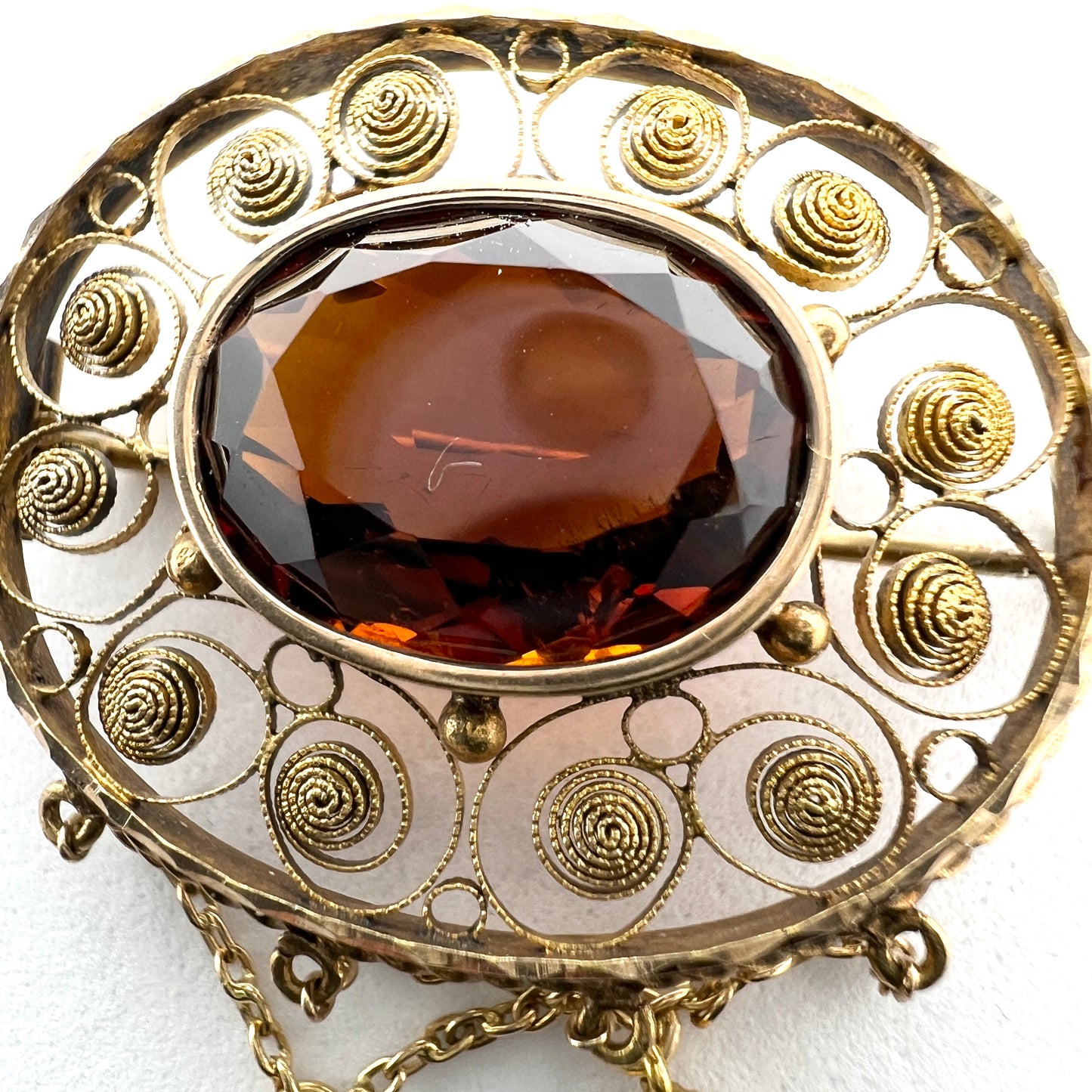 J Pettersson, Stockholm 1919, Antique 18k Gold Garnet Seed Pearl Brooch.