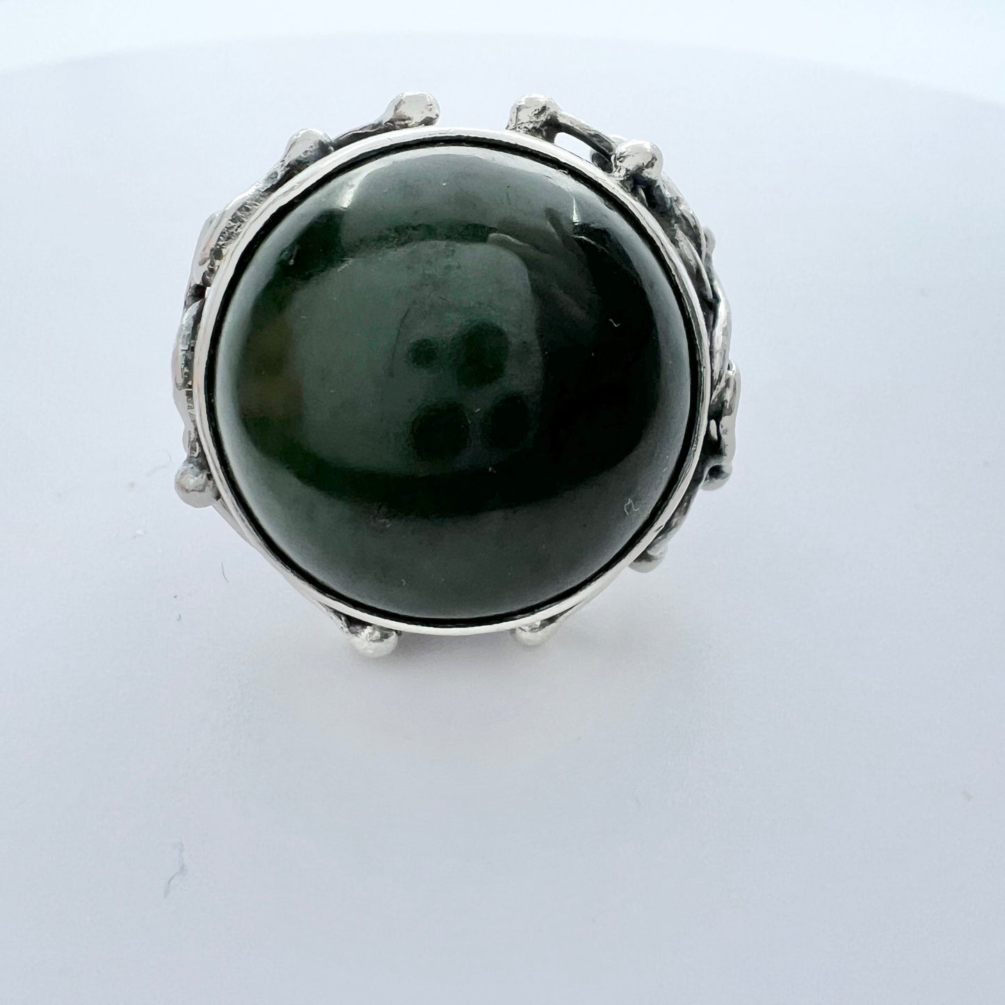 KTZ, Poland. Vintage 1960-70s Solid Silver Deep Forest Green Hard Stone Ring.