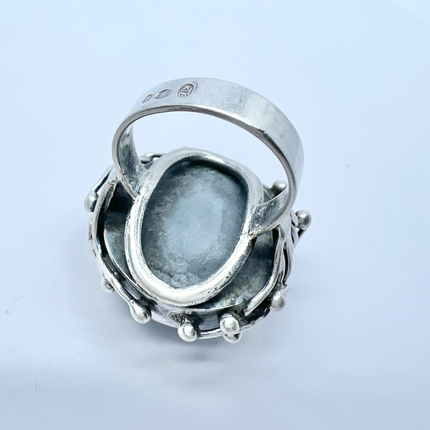 KTZ, Poland. Vintage 1960-70s Solid Silver Deep Forest Green Hard Stone Ring.