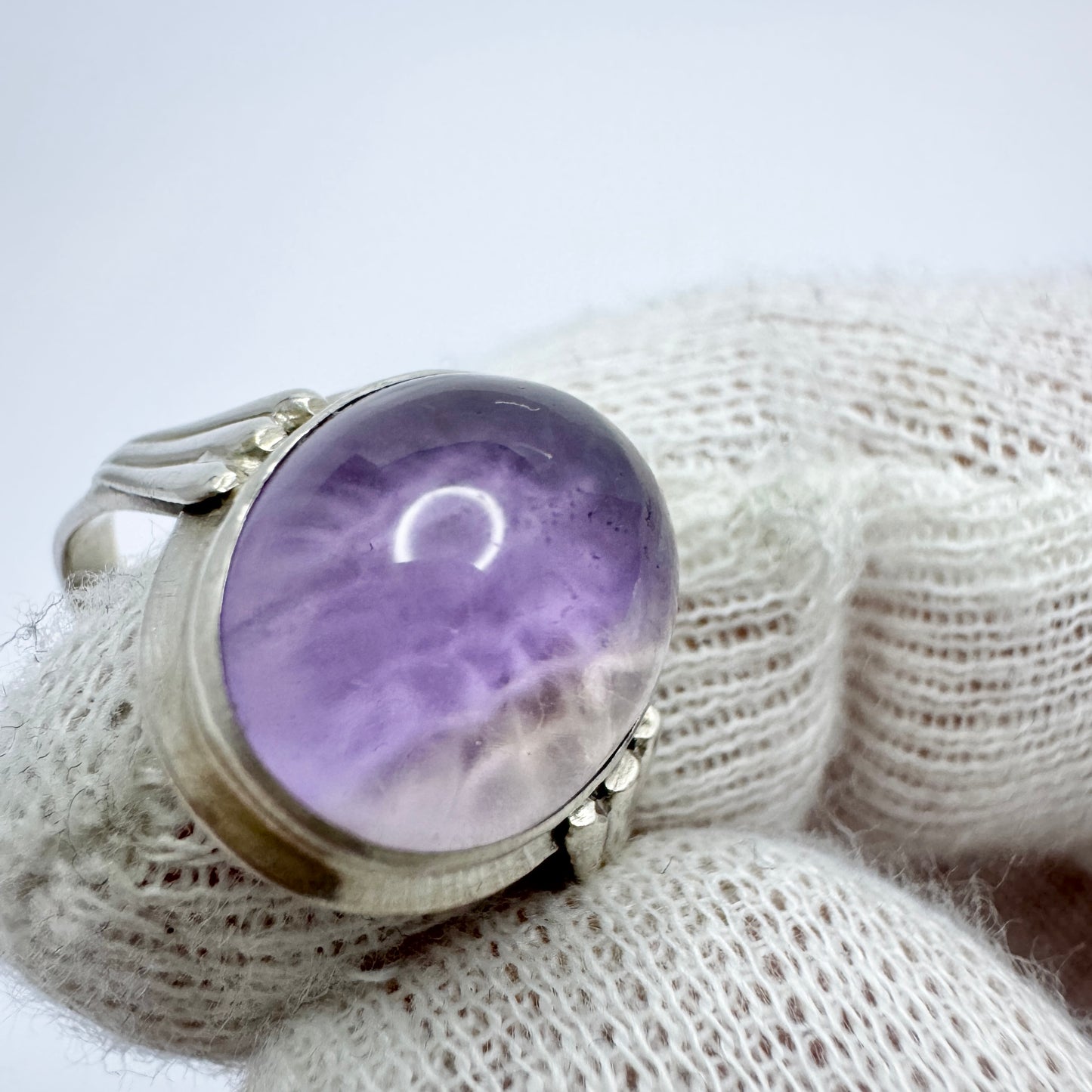 Swedish Import 1960s. Solid Silver Pale Amethyst Ring.
