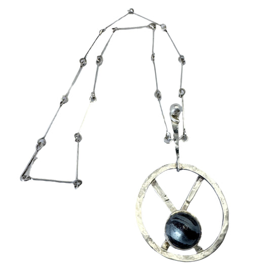 Galleri 22, Stockholm Sweden 1978. Huge Solid Silver Iron Ore Pendant Necklace.