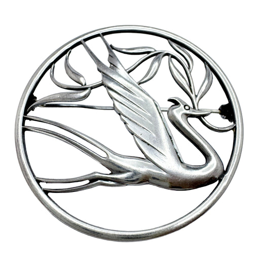 G Dahlgren, Sweden 1943. WW2-era Large Sterling Silver Peace Swallow Brooch