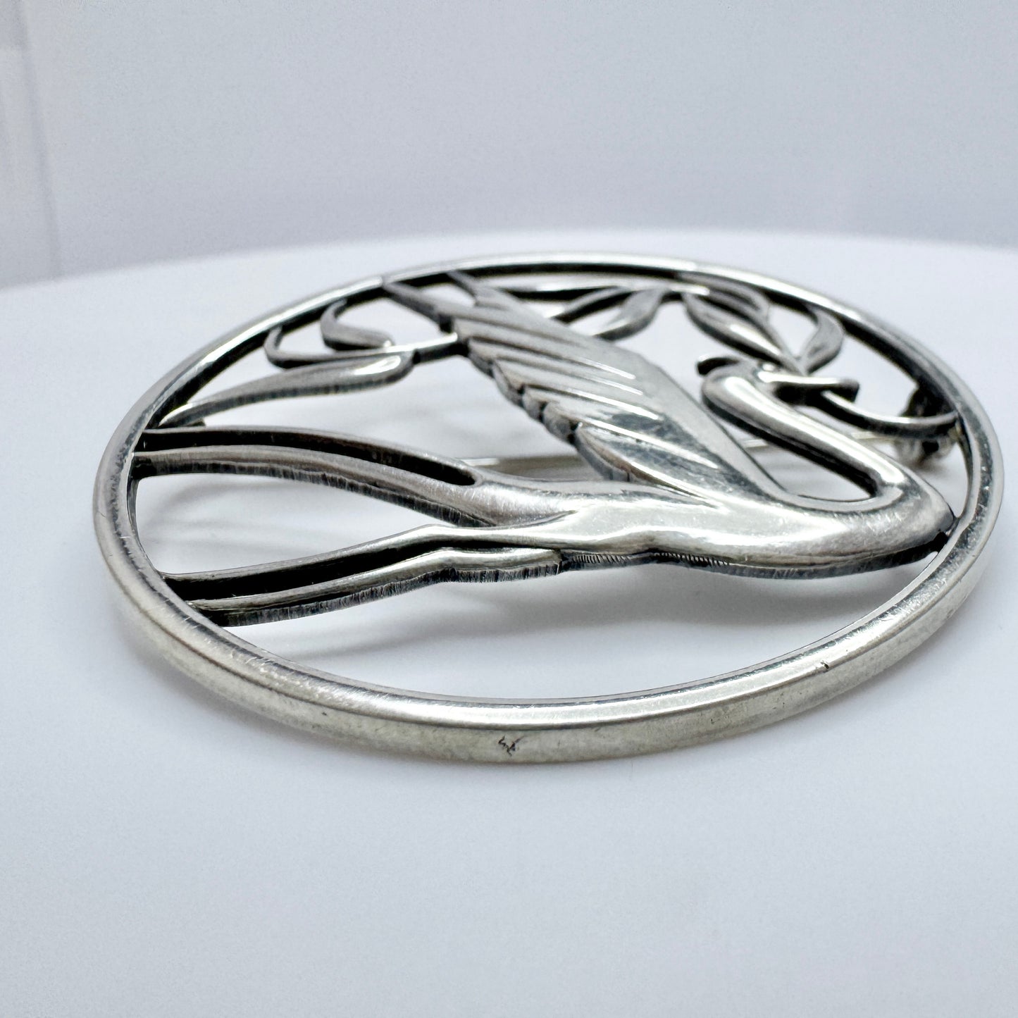 G Dahlgren, Sweden 1943. WW2-era Large Sterling Silver Peace Swallow Brooch