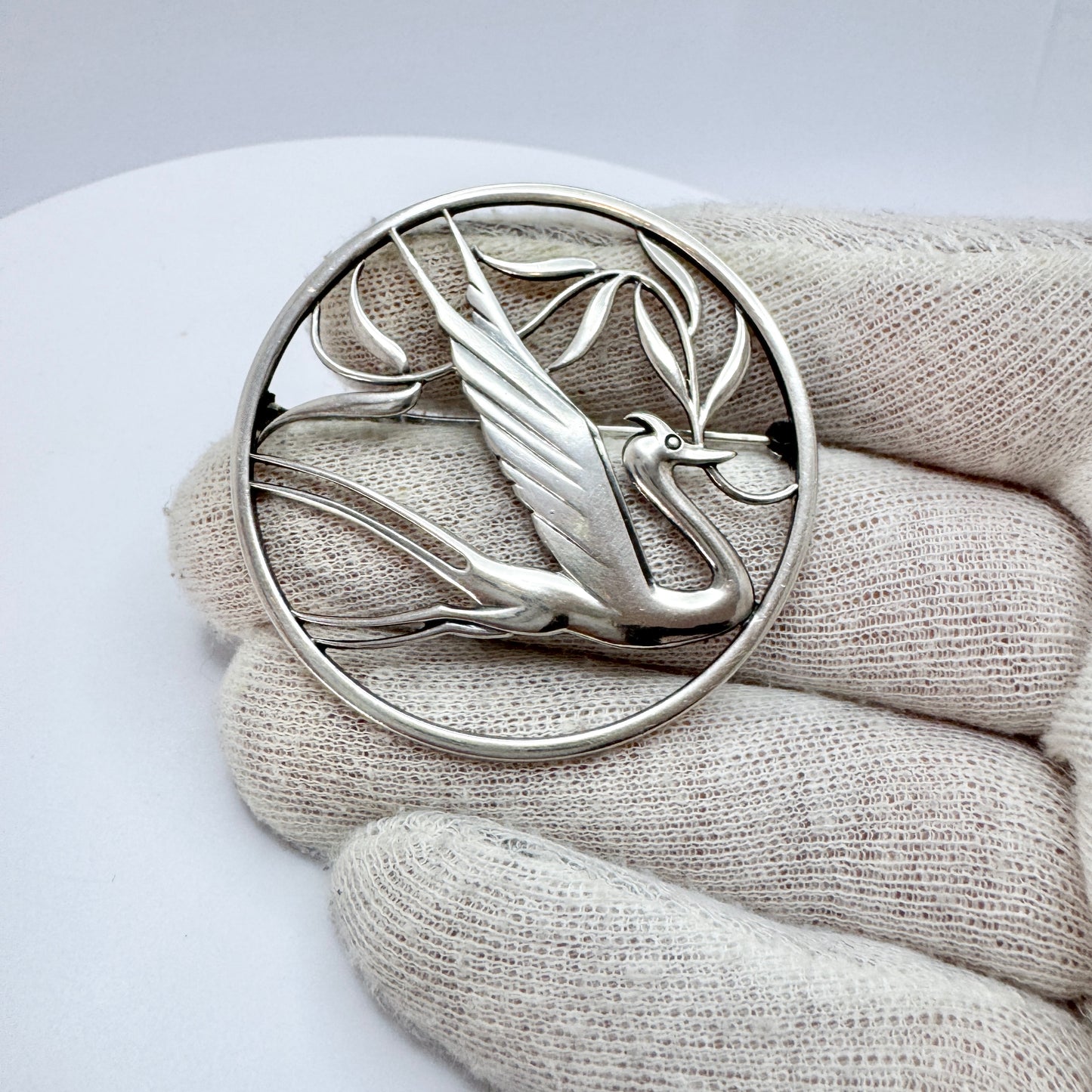 G Dahlgren, Sweden 1943. WW2-era Large Sterling Silver Peace Swallow Brooch