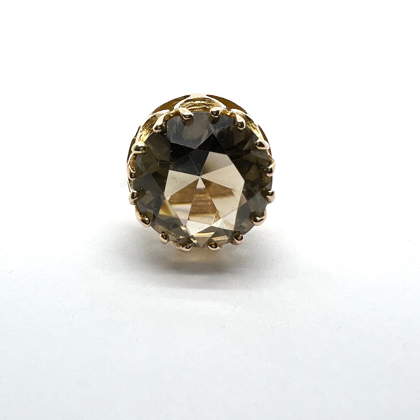 Tammen Koru, Finland 1974 Bold Vintage 14k Gold Smoky Quartz Ring.