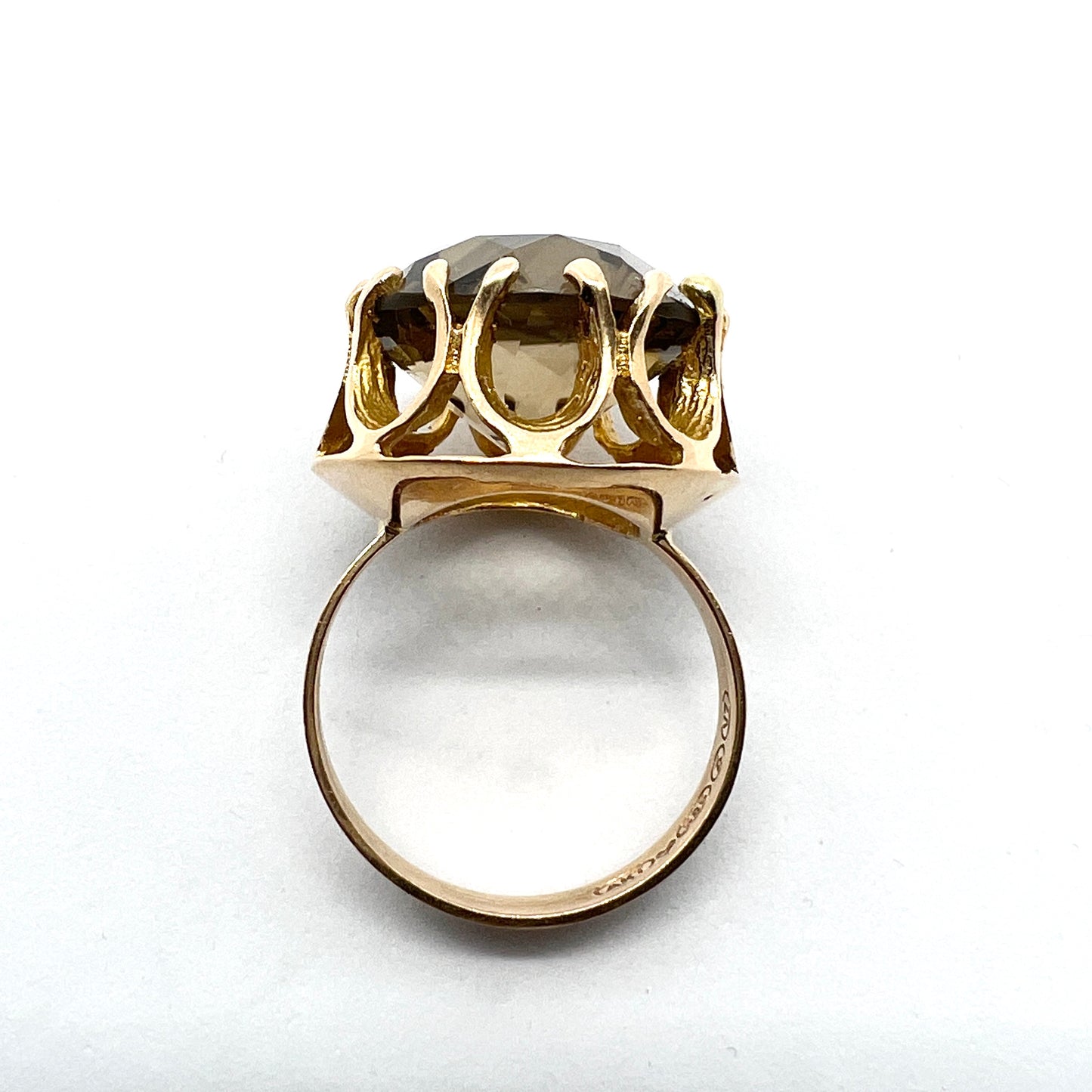 Tammen Koru, Finland 1974 Bold Vintage 14k Gold Smoky Quartz Ring.