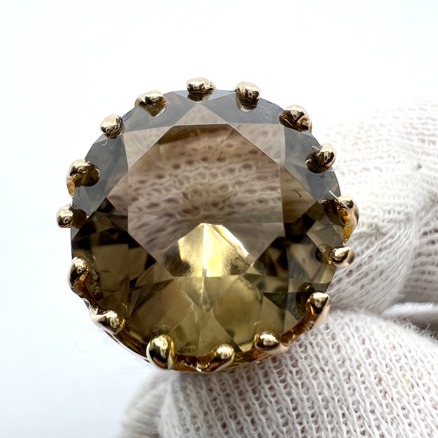 Tammen Koru, Finland 1974 Bold Vintage 14k Gold Smoky Quartz Ring.