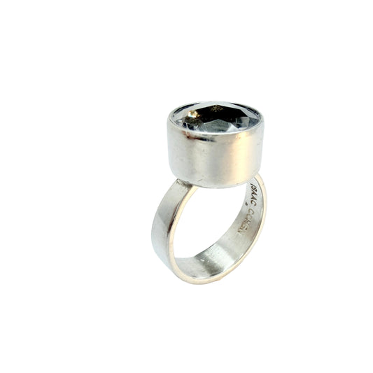 Isaac Cohen, Sweden 1967. Vintage Sterling Silver Rock Crystal Ring. Signed.