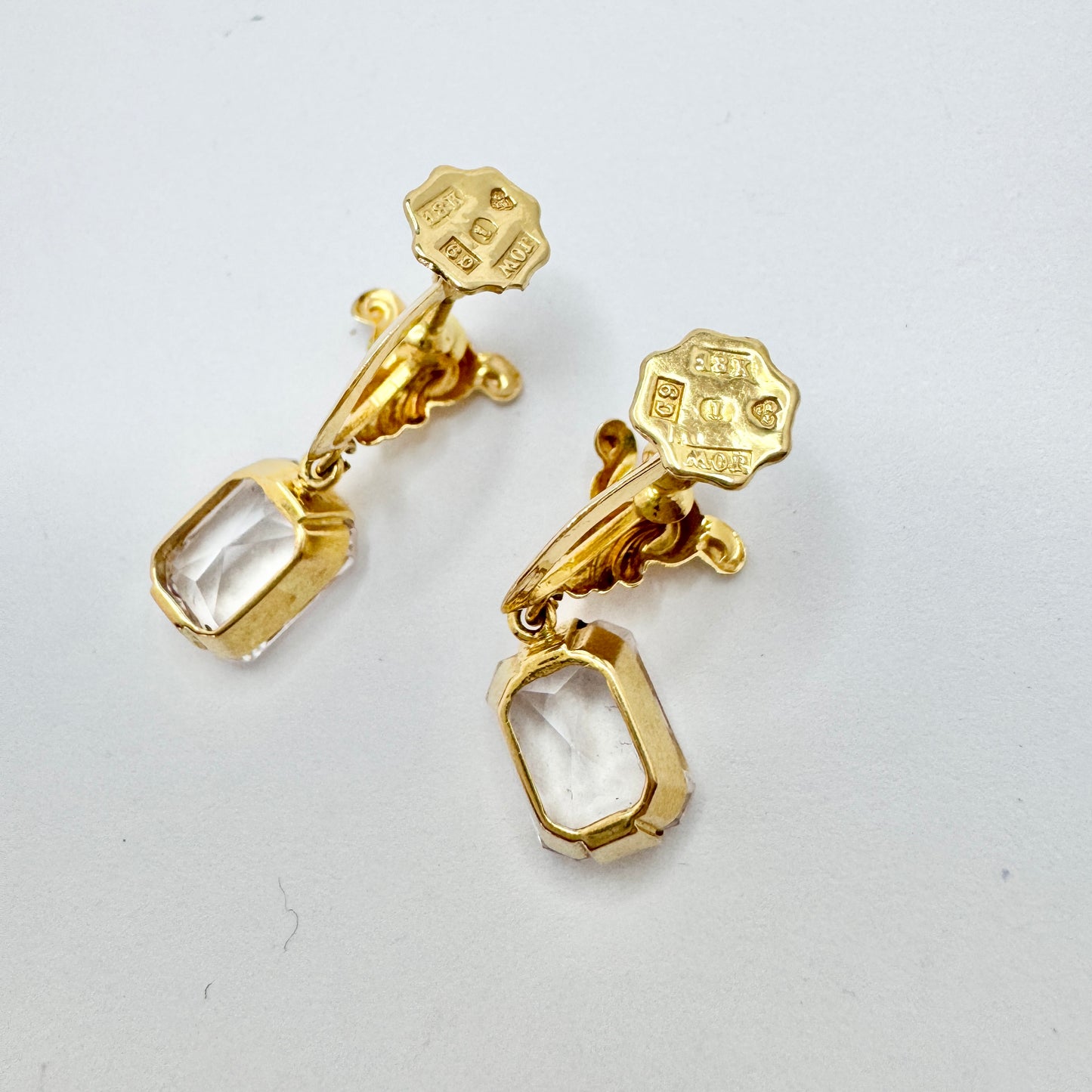 Oscar Waleby, Sweden 1953. Vintage 18k Gold Rock Crystal Earrings.