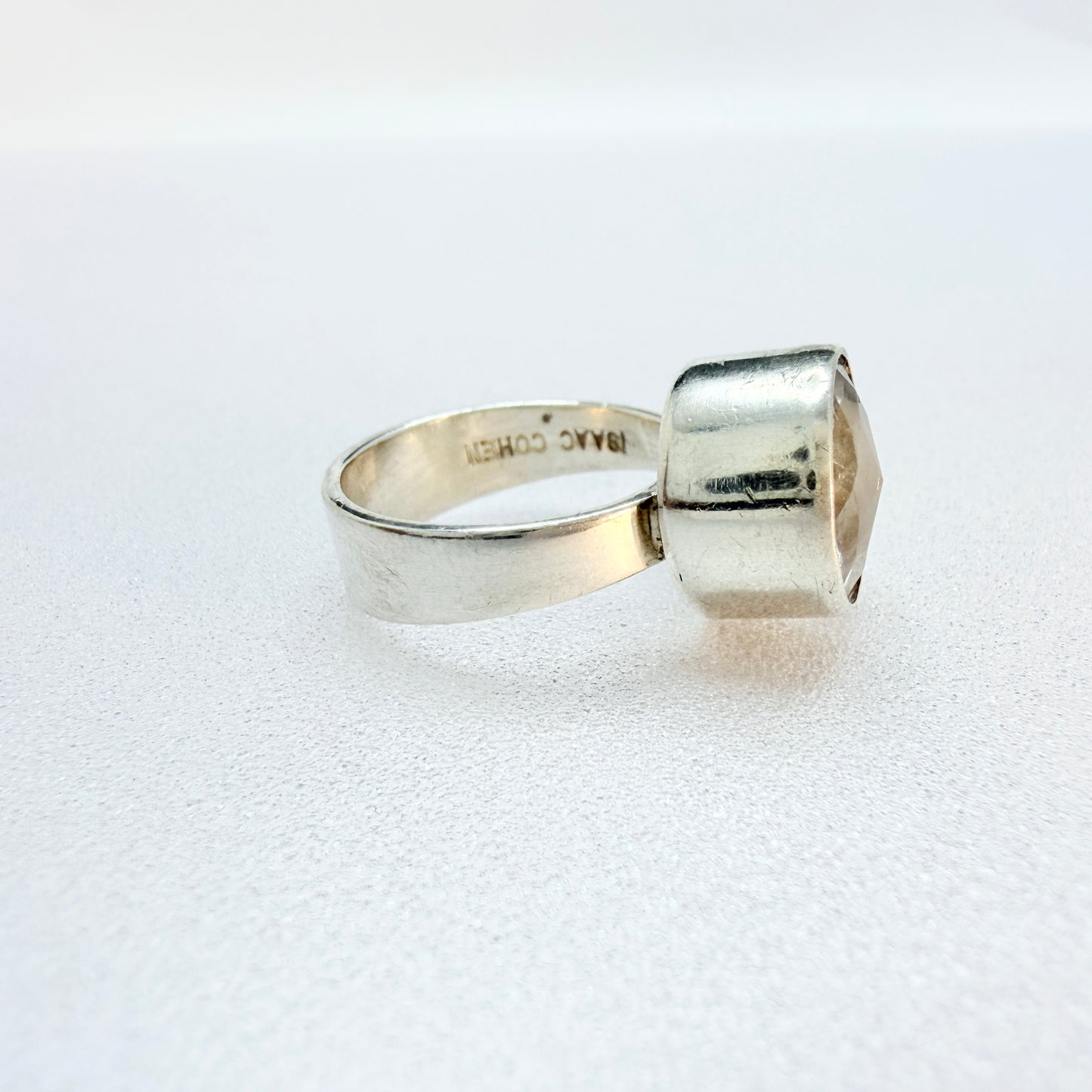 Isaac Cohen, Sweden 1967. Vintage Sterling Silver Rock Crystal Ring. Signed.