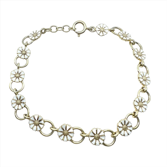 Bernhard Hertz, Denmark. Vintage Sterling Silver Enamel Daisy Bracelet.