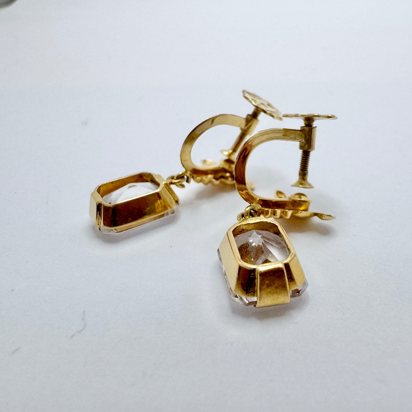 Oscar Waleby, Sweden 1953. Vintage 18k Gold Rock Crystal Earrings.