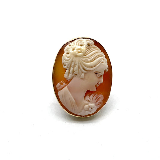 Naples, Italy 1944-68 Vintage Mid Century 18k Gold Cameo Ring.