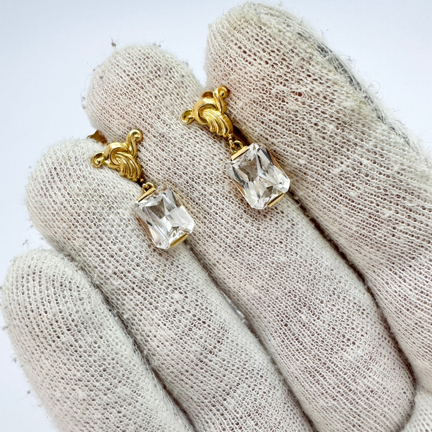 Oscar Waleby, Sweden 1953. Vintage 18k Gold Rock Crystal Earrings.