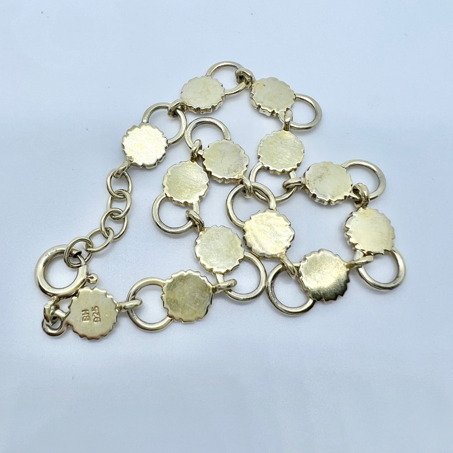 Bernhard Hertz, Denmark. Vintage Sterling Silver Enamel Daisy Bracelet.