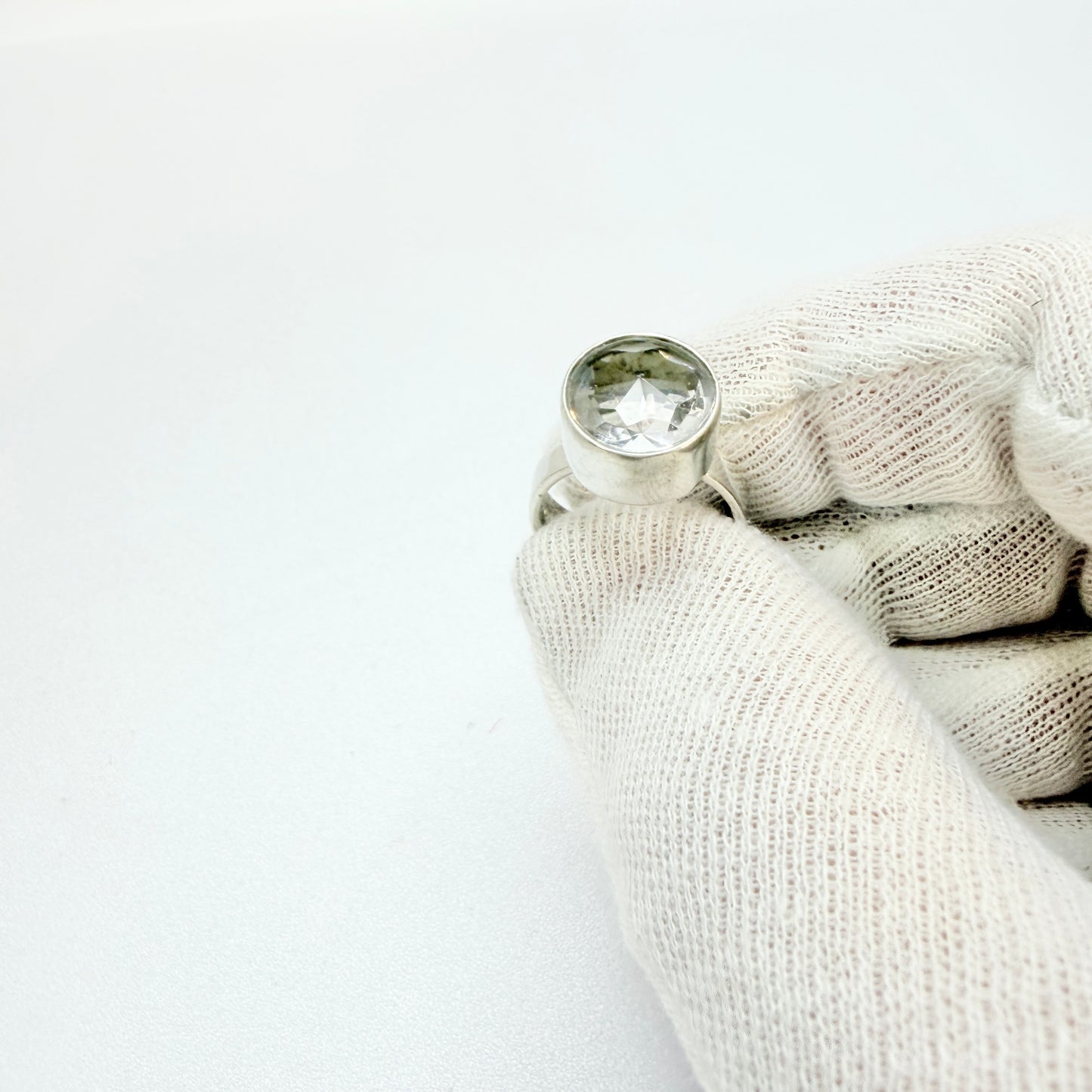 Isaac Cohen, Sweden 1967. Vintage Sterling Silver Rock Crystal Ring. Signed.