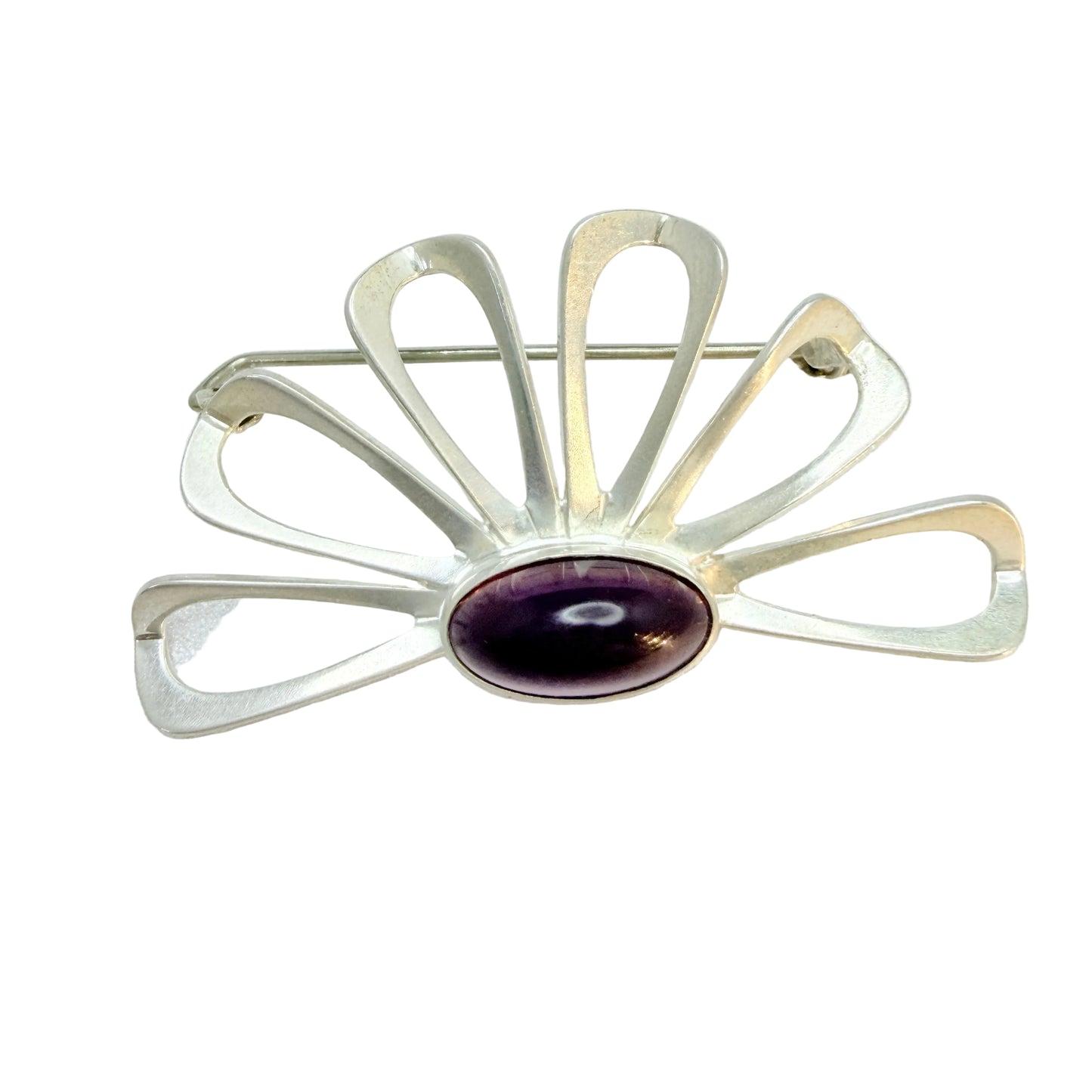 Vintage 1950-60s. Solid Silver Amethyst Brooch.