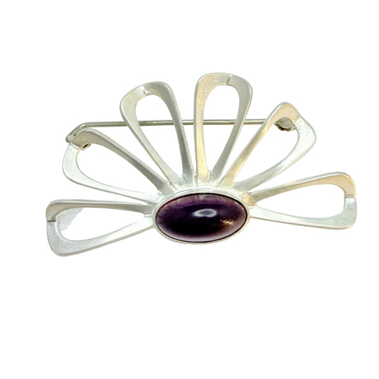 Vintage 1950-60s. Solid Silver Amethyst Brooch.