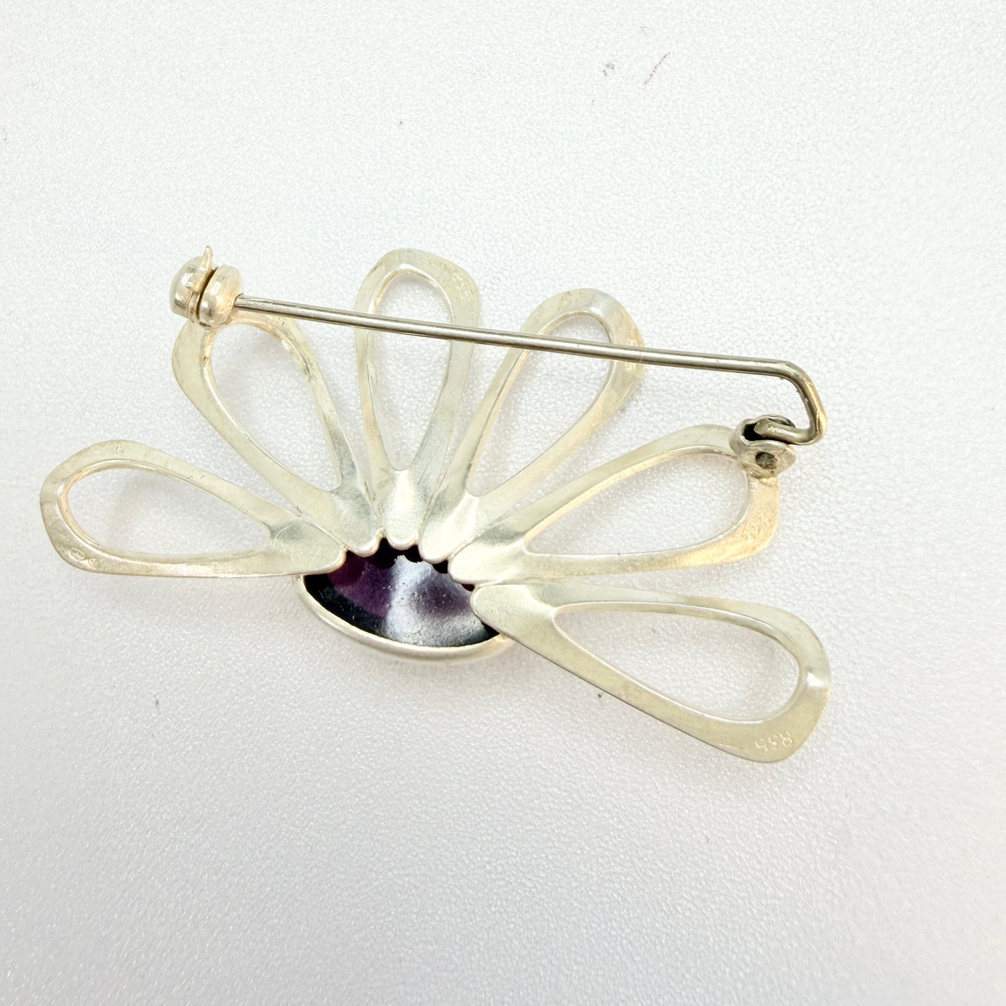 Vintage 1950-60s. Solid Silver Amethyst Brooch.