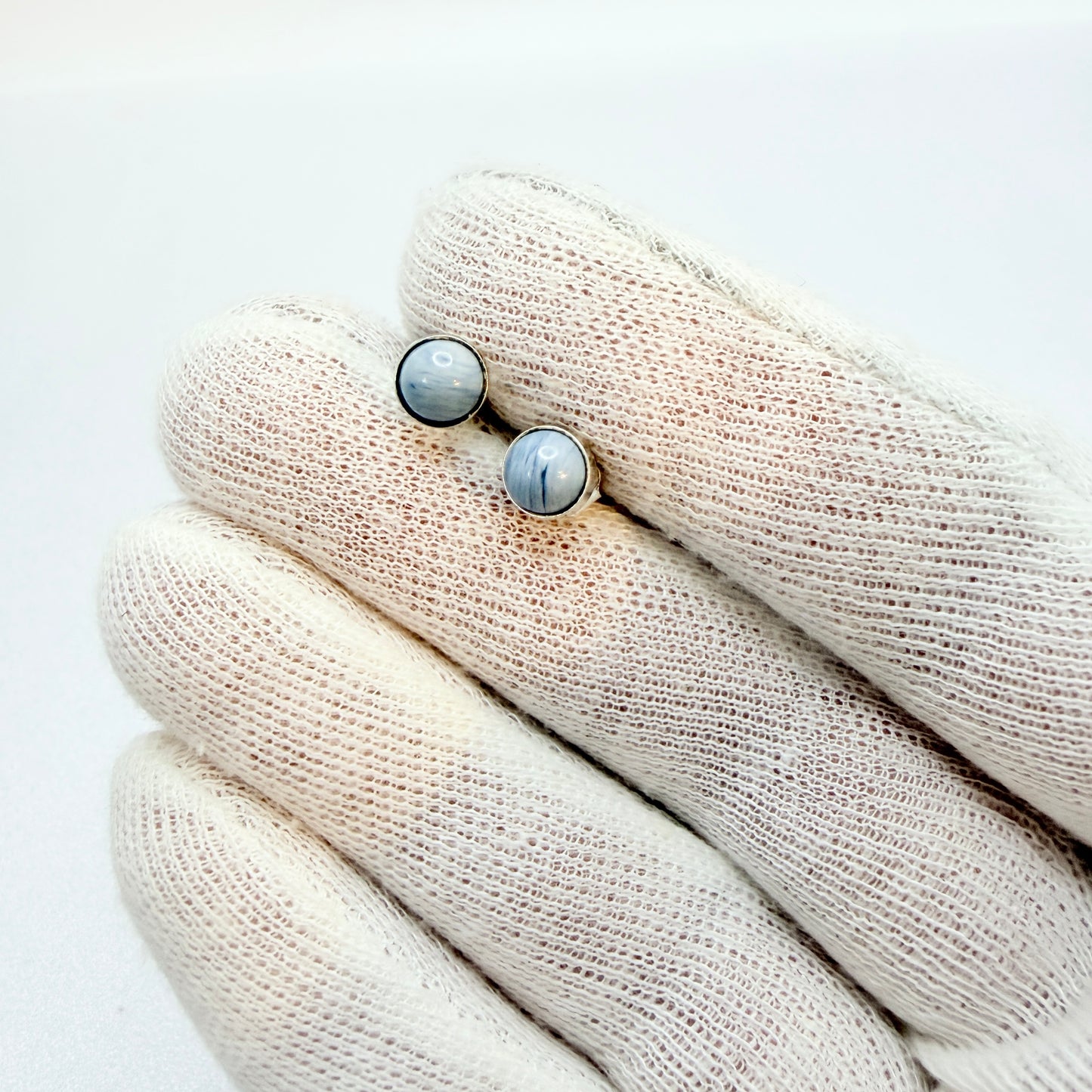 Sweden 1950-60s Solid Silver Bergslagen-stone Stud Earrings.