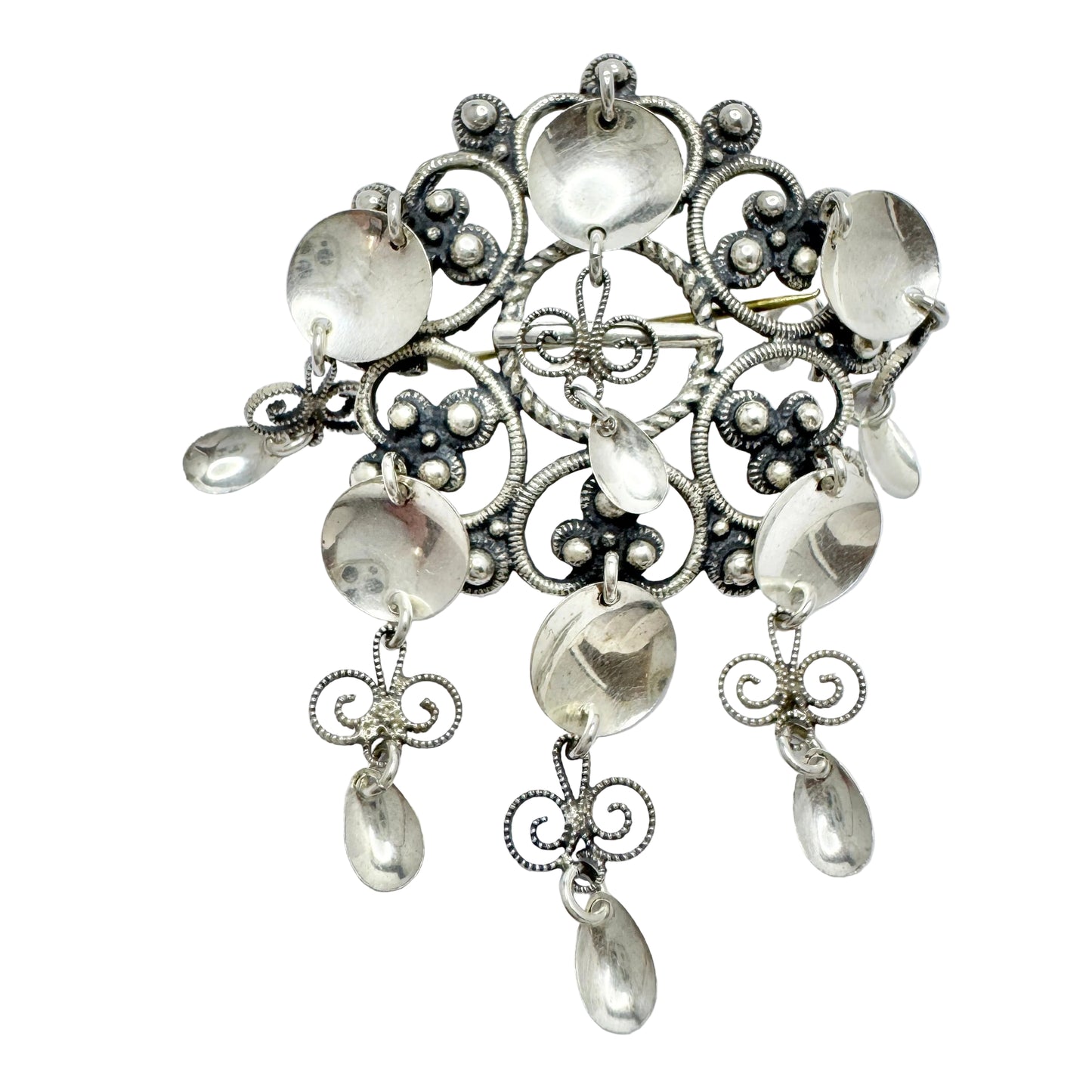 Elvik & Co, Norway. Vintage Sold Silver Traditional Bunads-Sølje Brooch.