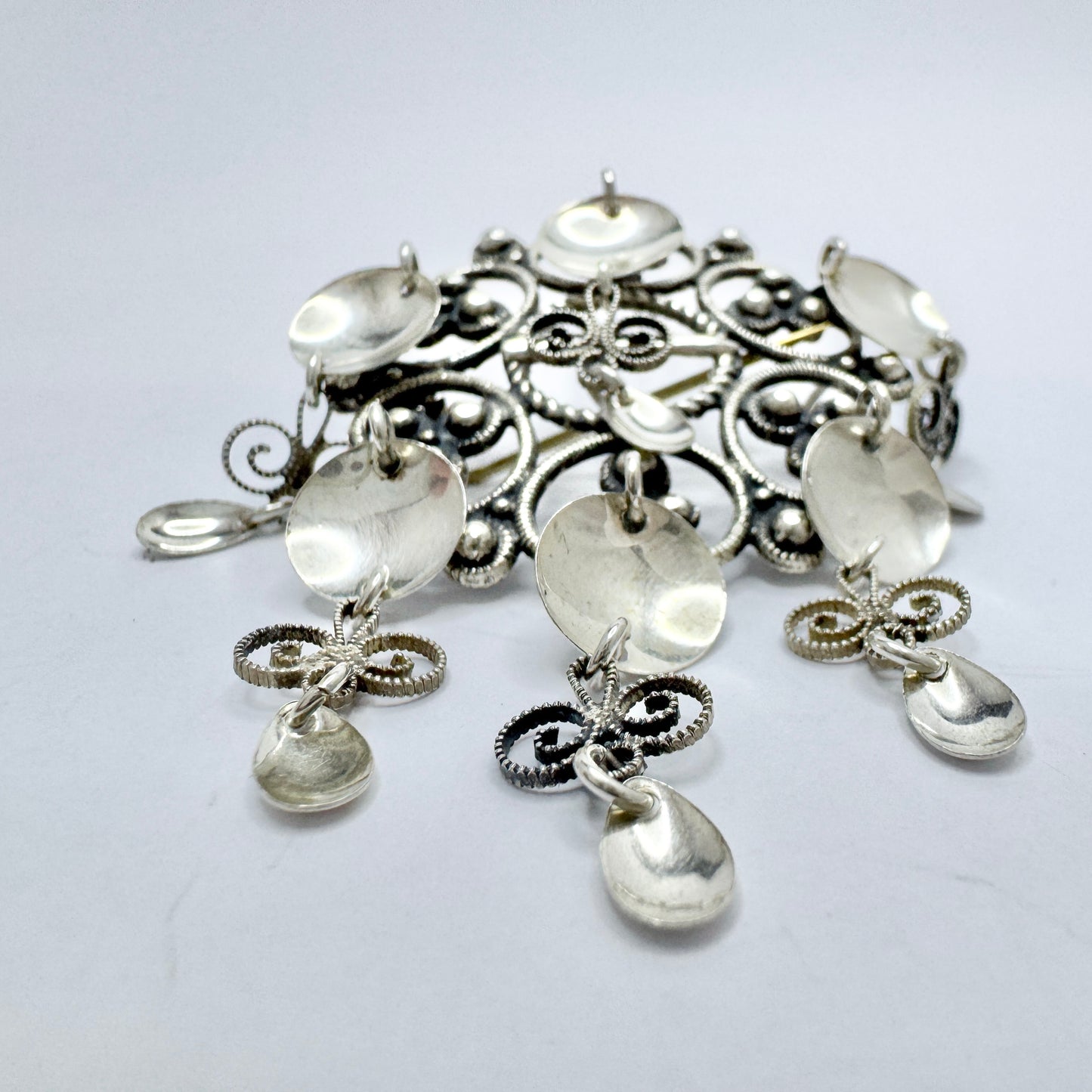 Elvik & Co, Norway. Vintage Sold Silver Traditional Bunads-Sølje Brooch.