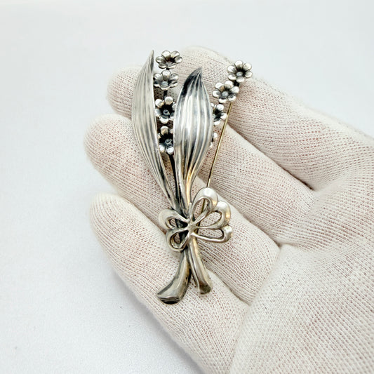 Kaplan, Sweden 1948. Large 82mm Solid Silver Flower Bouquet Brooch.