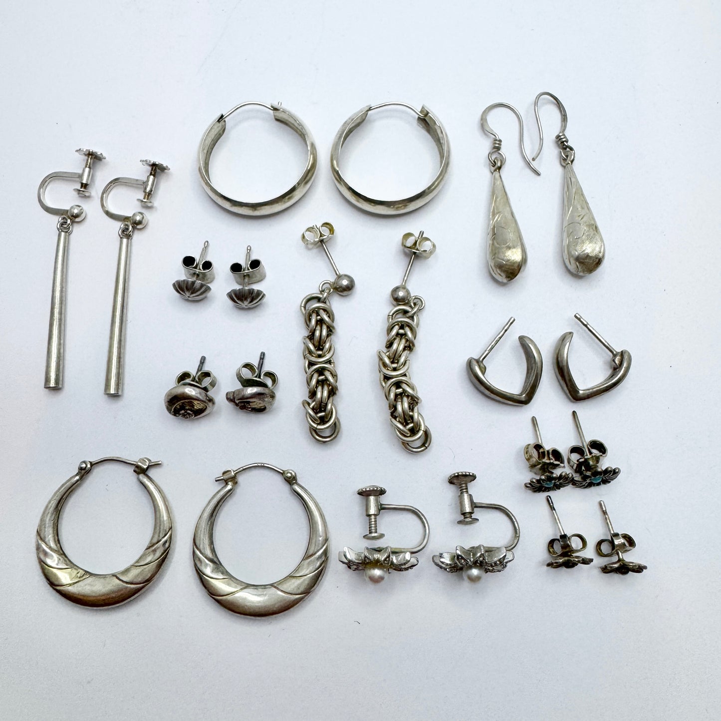 Job Lot. Vintage Solid Silver Earrings. 12 Pair.