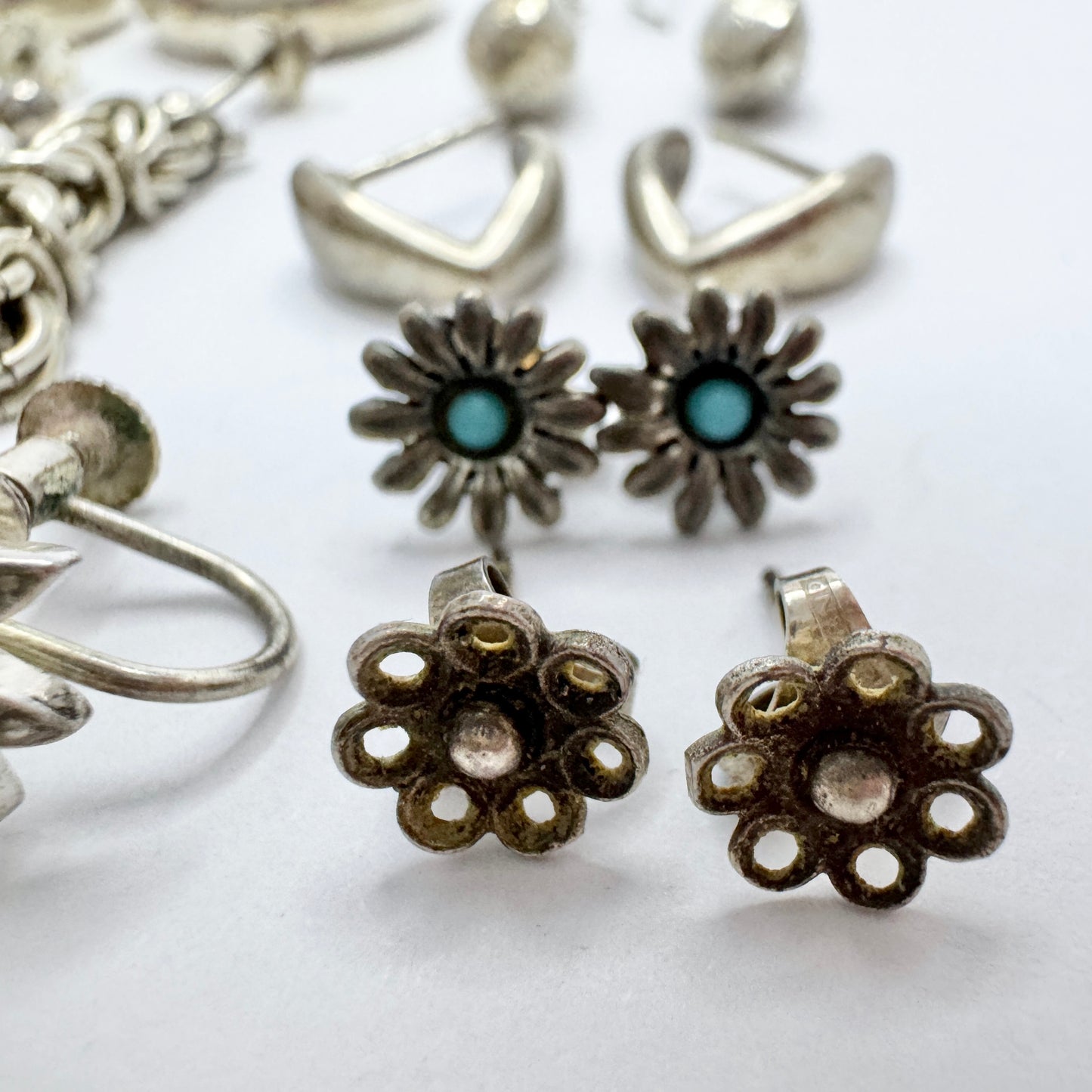 Job Lot. Vintage Solid Silver Earrings. 12 Pair.