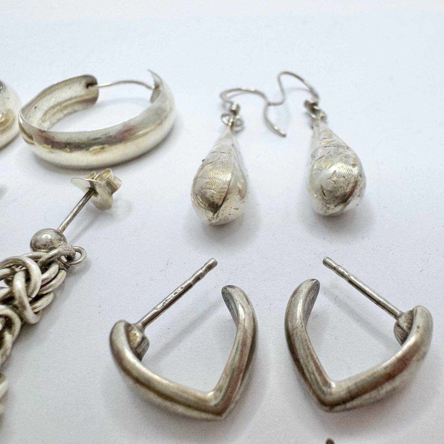 Job Lot. Vintage Solid Silver Earrings. 12 Pair.