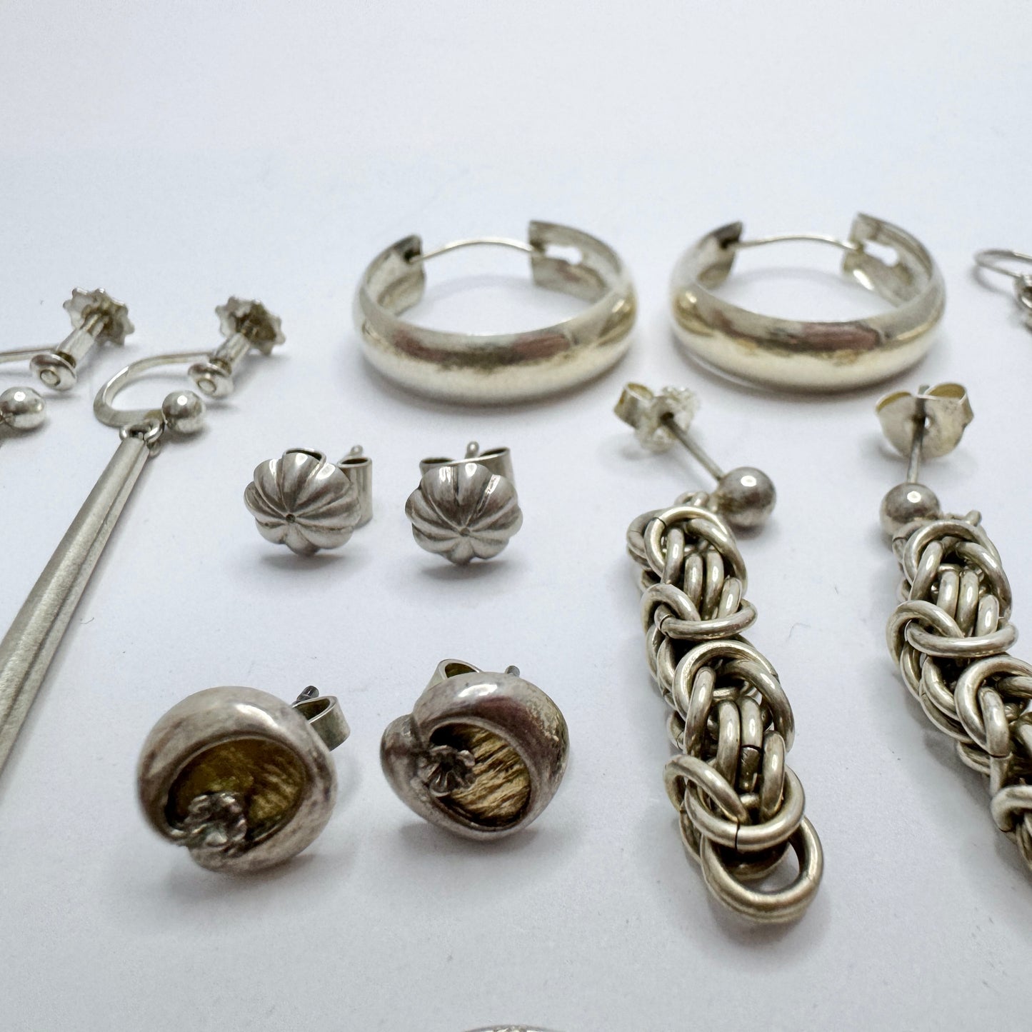Job Lot. Vintage Solid Silver Earrings. 12 Pair.
