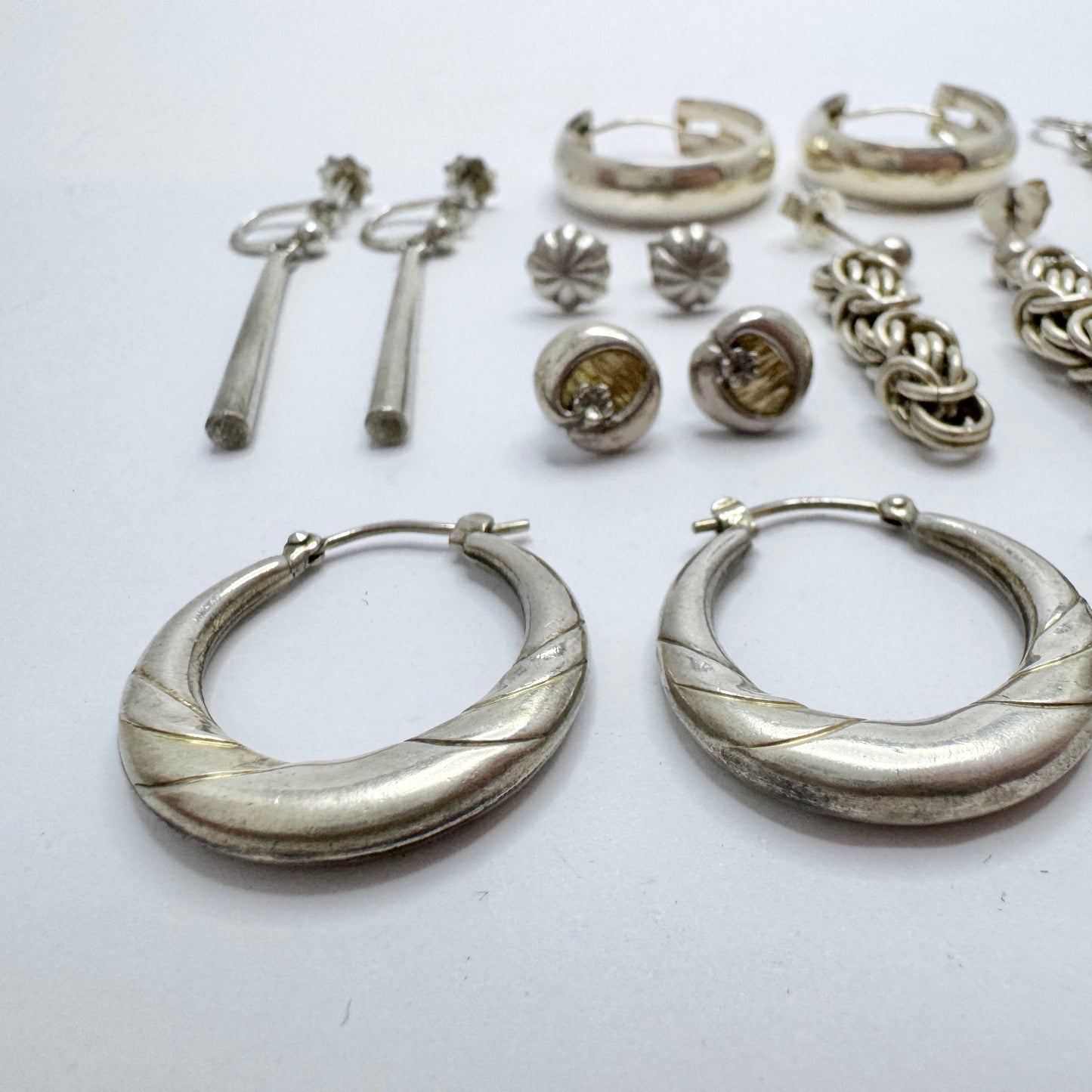 Job Lot. Vintage Solid Silver Earrings. 12 Pair.