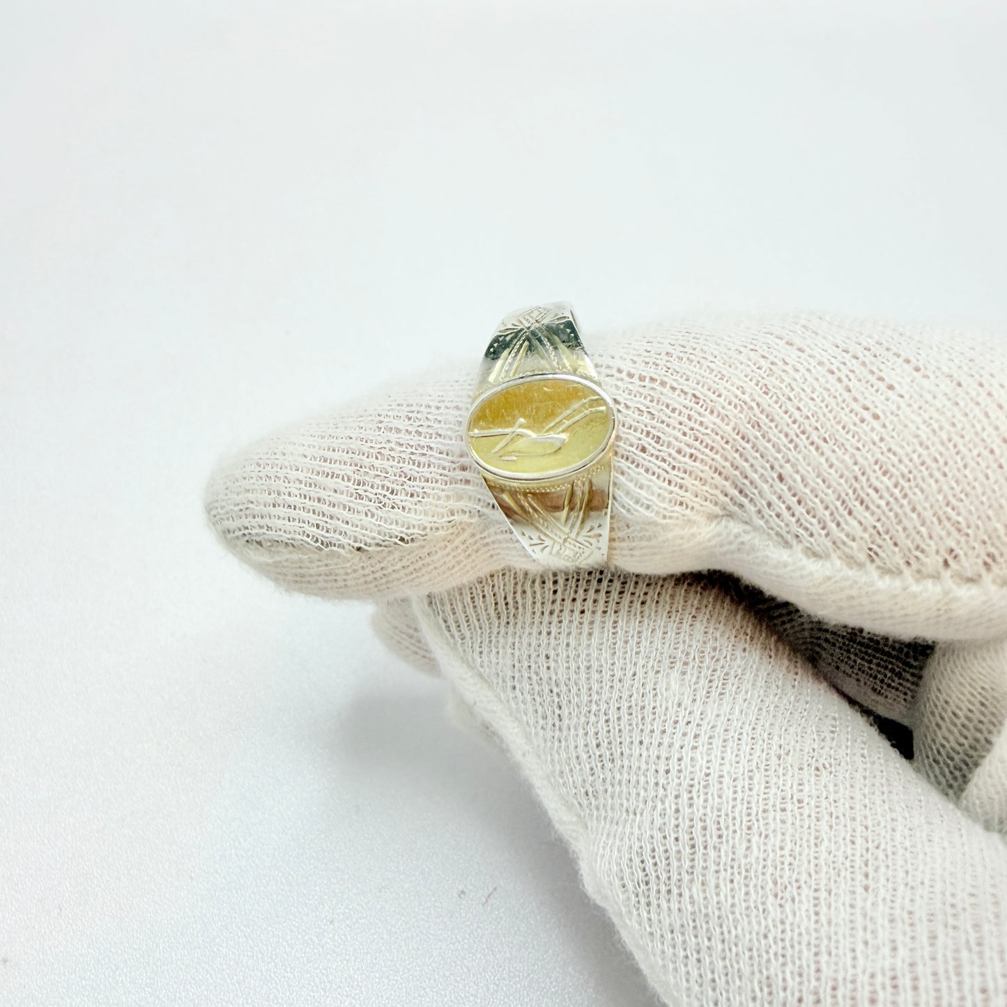 Sweden year 1900. Antique Solid Silver Men's Memory Signet Ring.