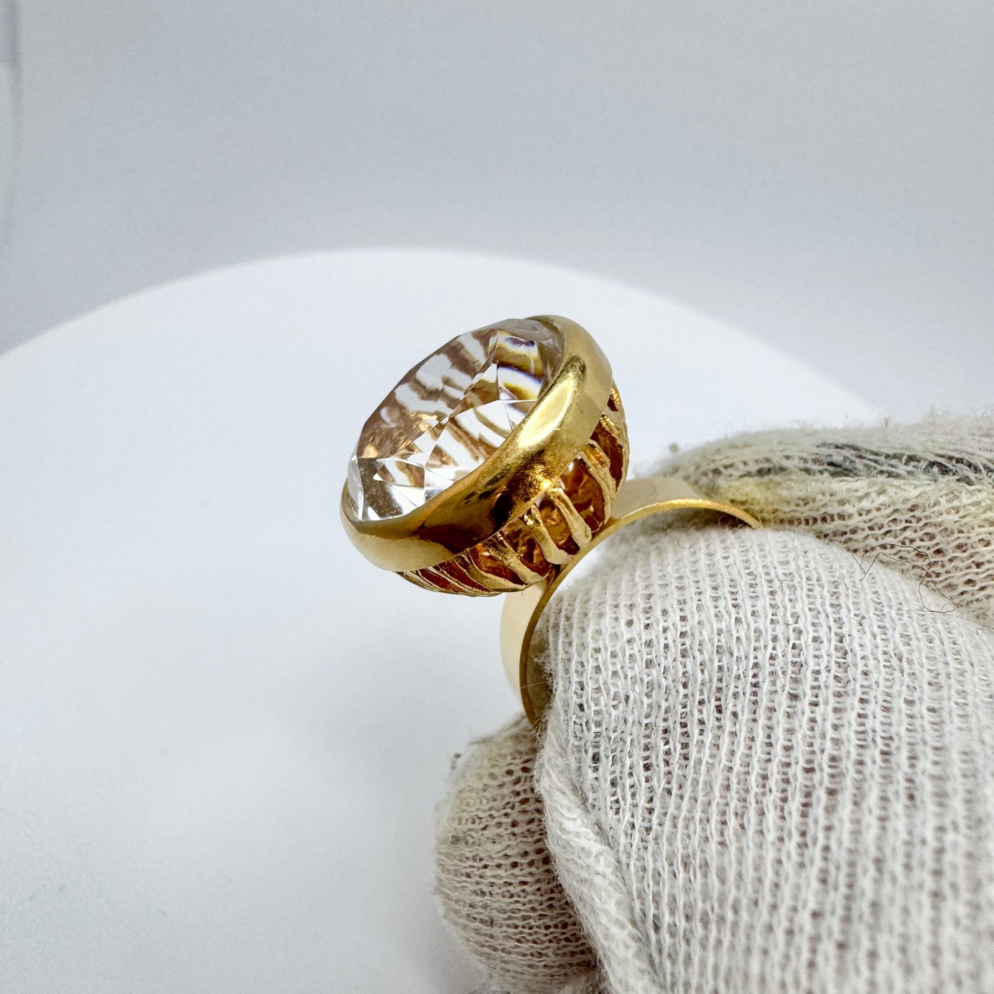 Bengt Hallberg, Sweden 1974. Bold Vintage 18k Gold Rock Crystal Ring