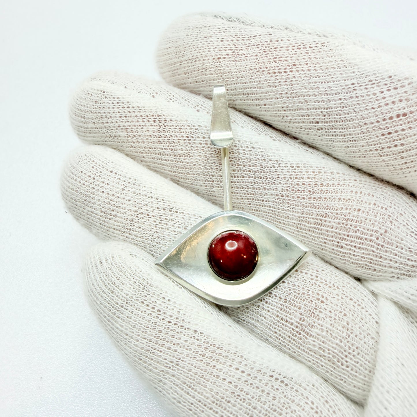 Ceson, Sweden year 1960. Sterling Silver Red Hardstone Pendant.
