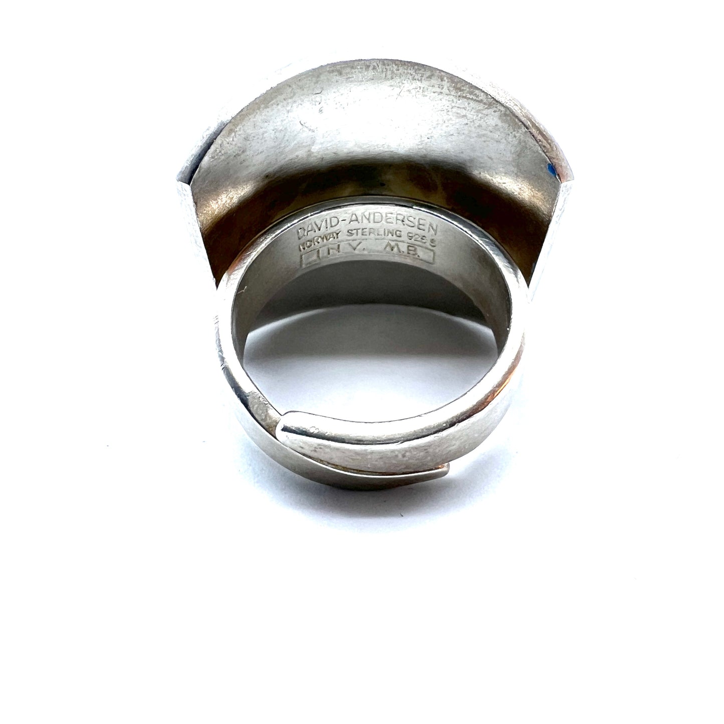 David Andersen, Norway. Bold Vintage Sterling Silver Blue Enamel Adjustable Size Ring.