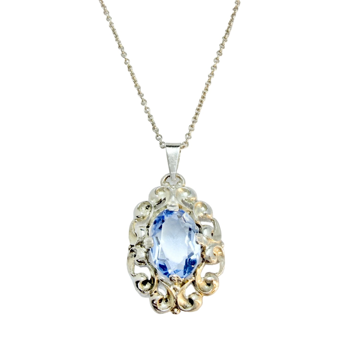 Ivar T Holth, Norway ca 1950. Vintage Solid Silver Synthetic Spinel Pendant Necklace.