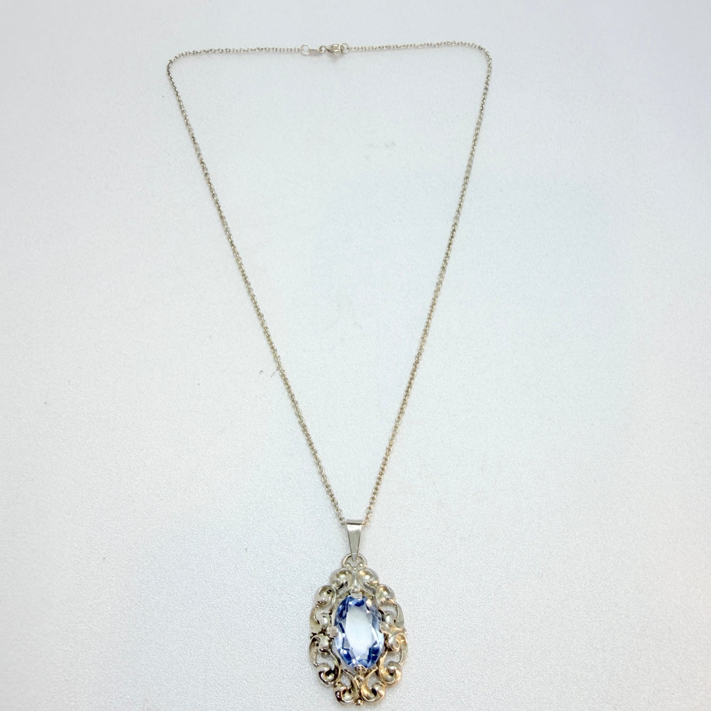 Ivar T Holth, Norway ca 1950. Vintage Solid Silver Synthetic Spinel Pendant Necklace.