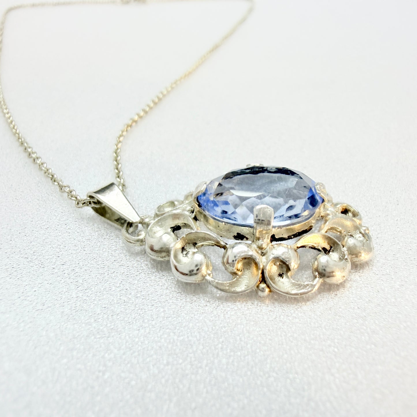 Ivar T Holth, Norway ca 1950. Vintage Solid Silver Synthetic Spinel Pendant Necklace.