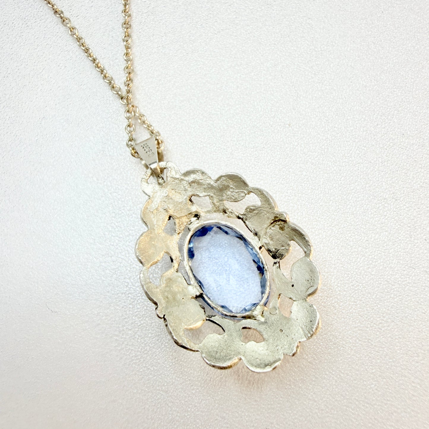 Ivar T Holth, Norway ca 1950. Vintage Solid Silver Synthetic Spinel Pendant Necklace.