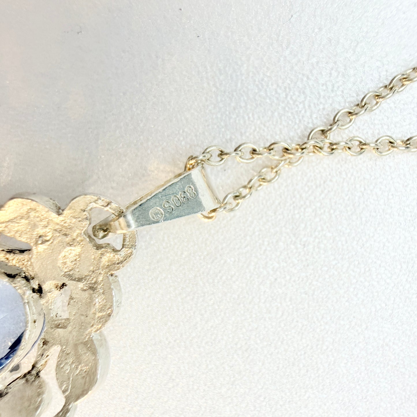 Ivar T Holth, Norway ca 1950. Vintage Solid Silver Synthetic Spinel Pendant Necklace.