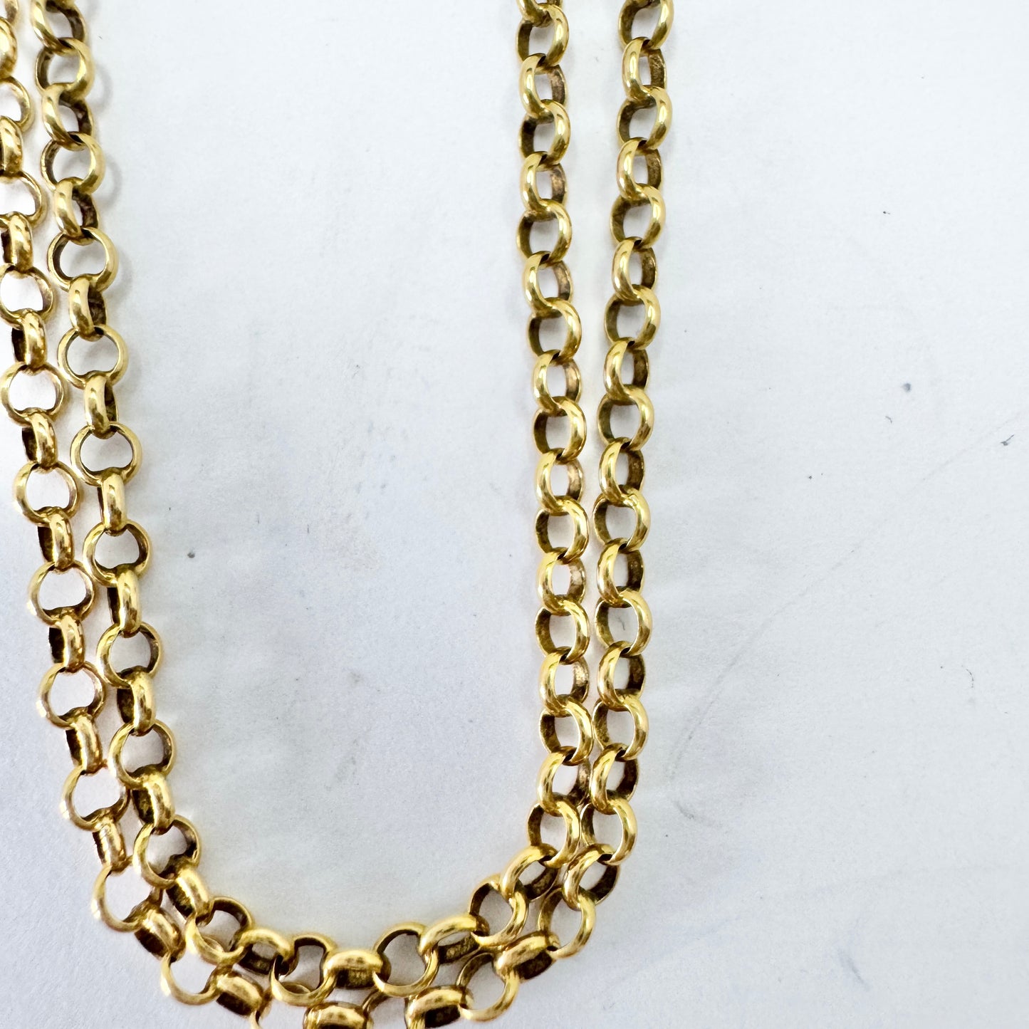 Öberg, Sweden year 1899. Antique 18k Gold 63 inch Longuard Chain Necklace.
