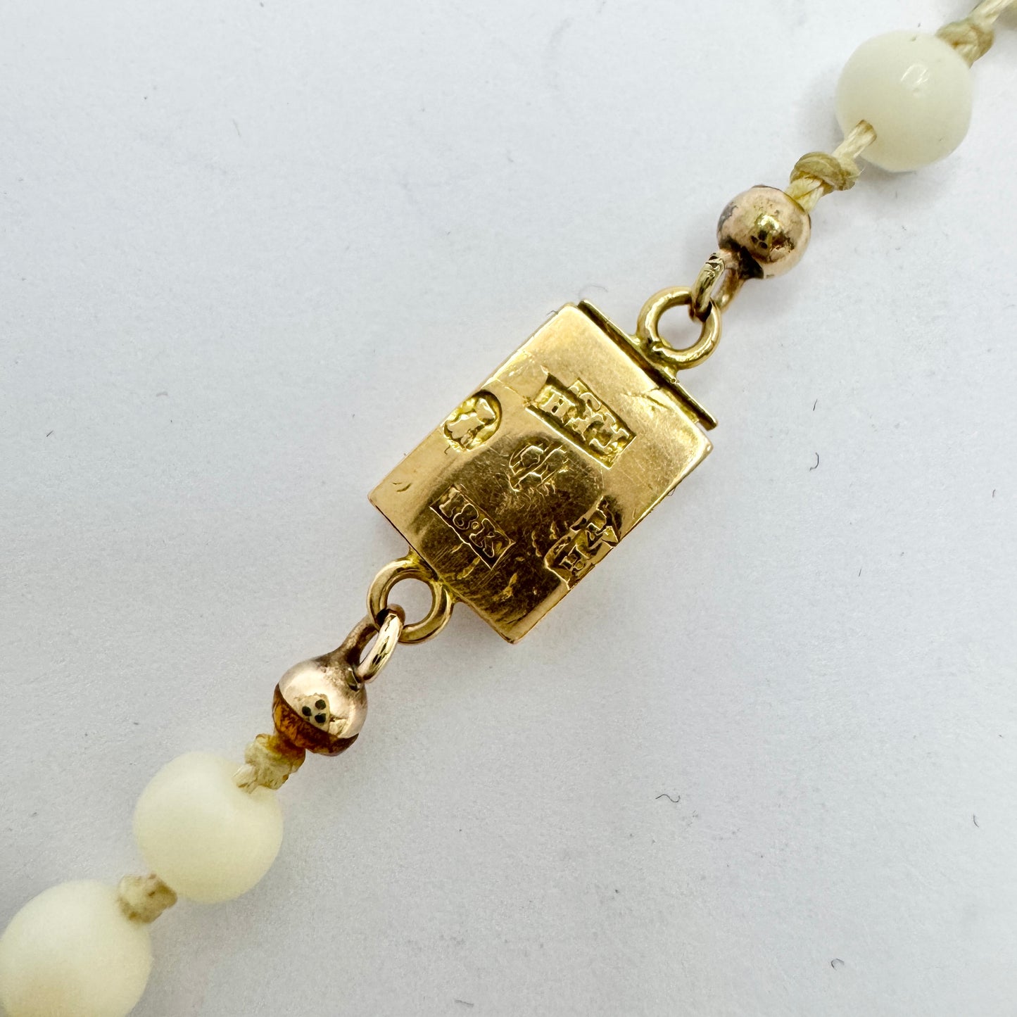 CF Hultbom, Sweden 1838. Antique 18k Gold Angel Skin Coral Necklace.