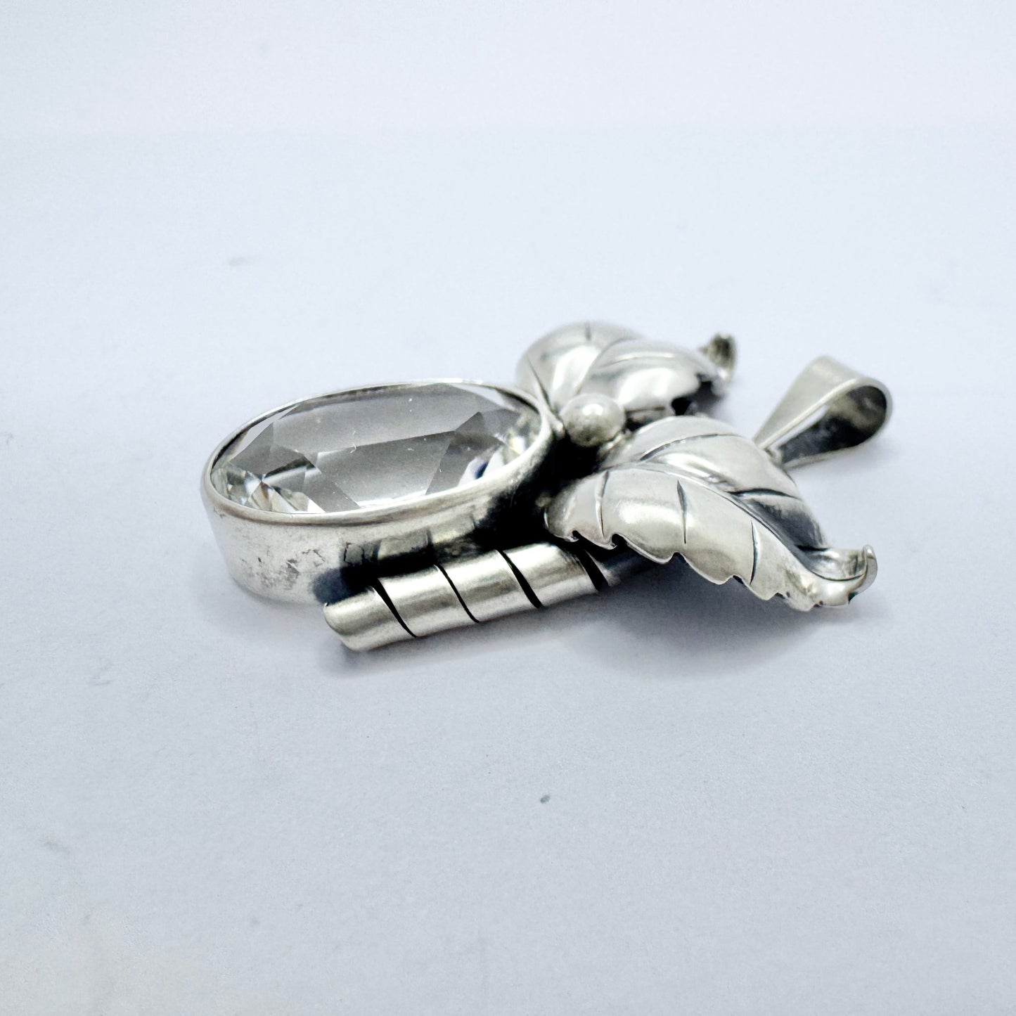 Arvo Saarela, Sweden 1952. Vintage Solid Silver Rock Crystal Pendant.