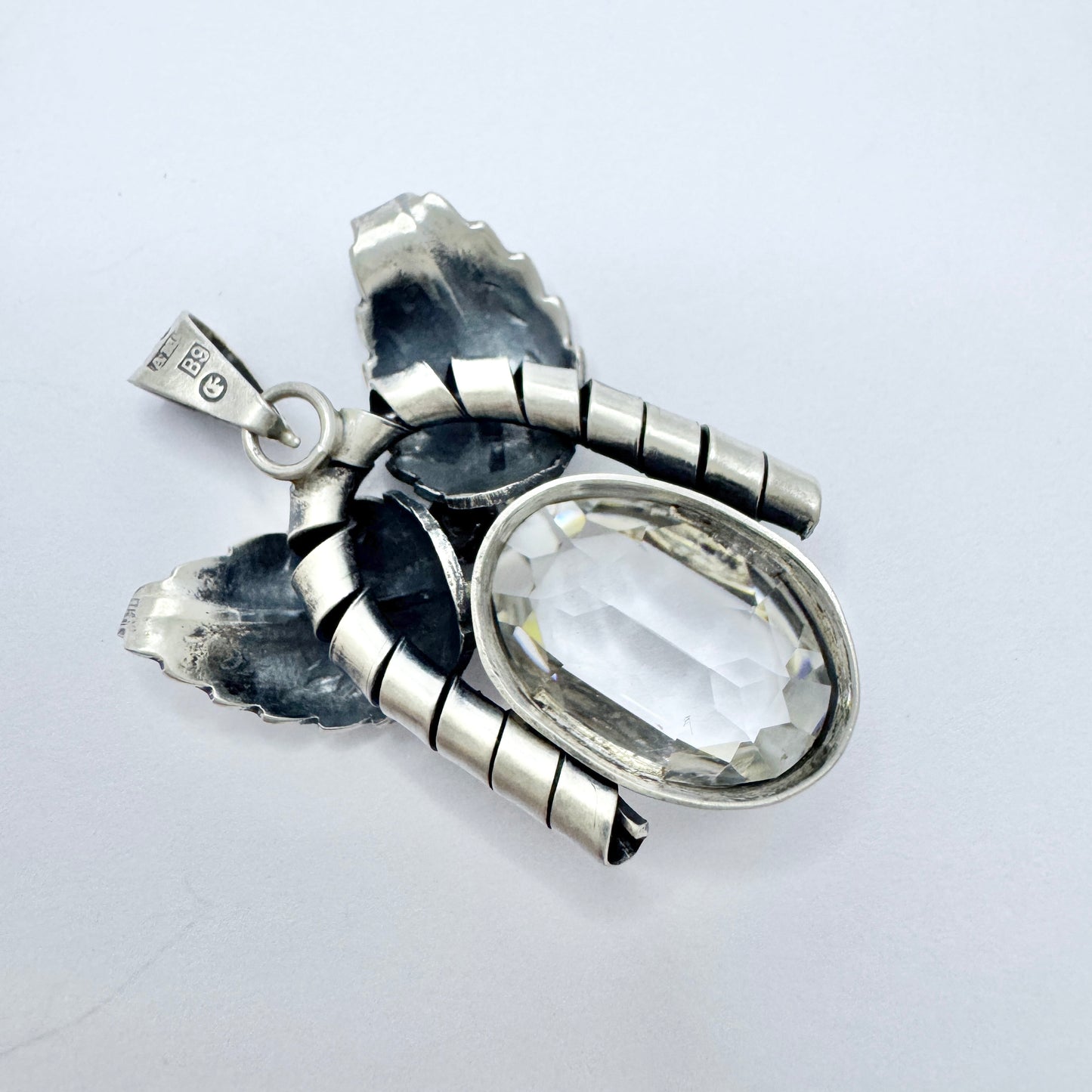 Arvo Saarela, Sweden 1952. Vintage Solid Silver Rock Crystal Pendant.