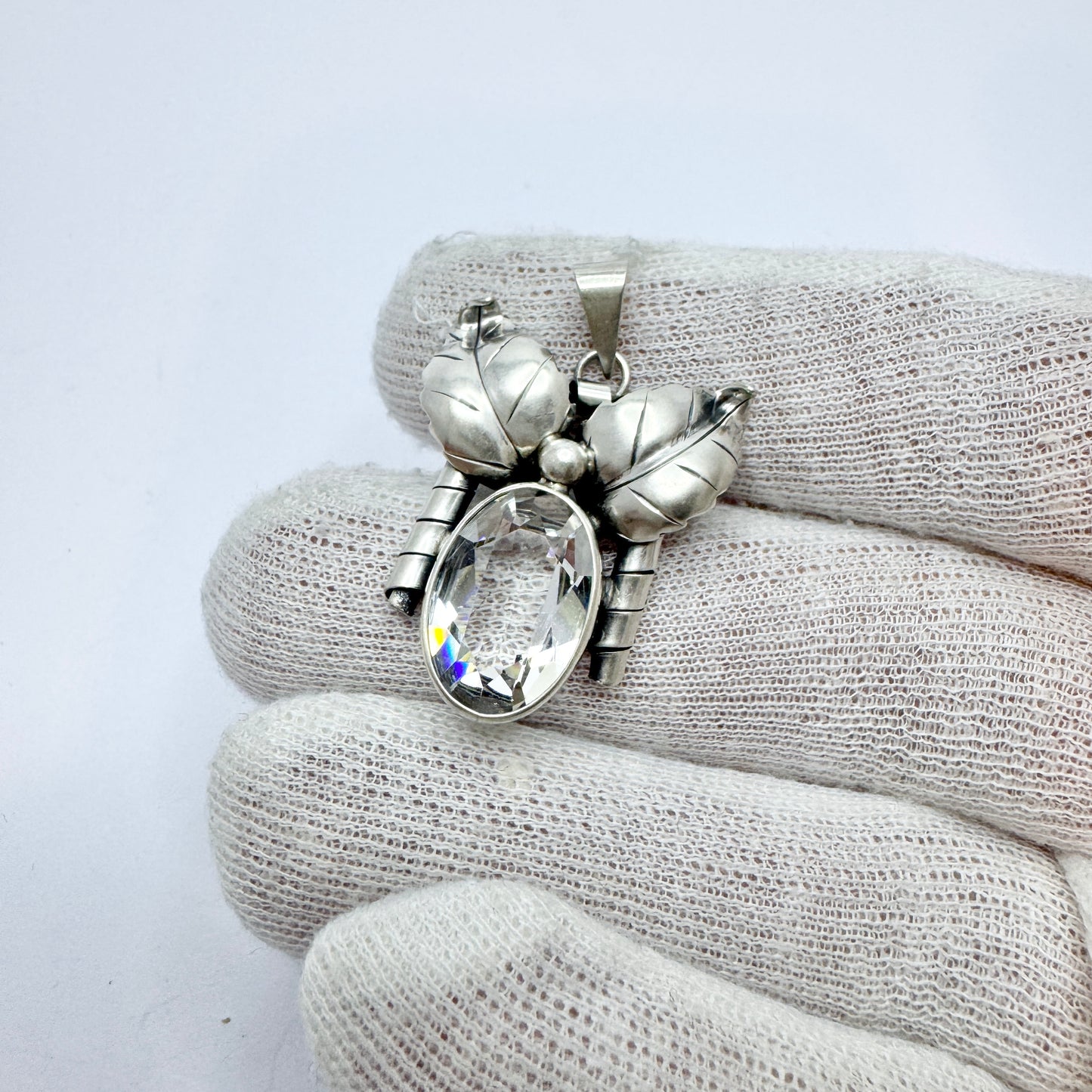 Arvo Saarela, Sweden 1952. Vintage Solid Silver Rock Crystal Pendant.