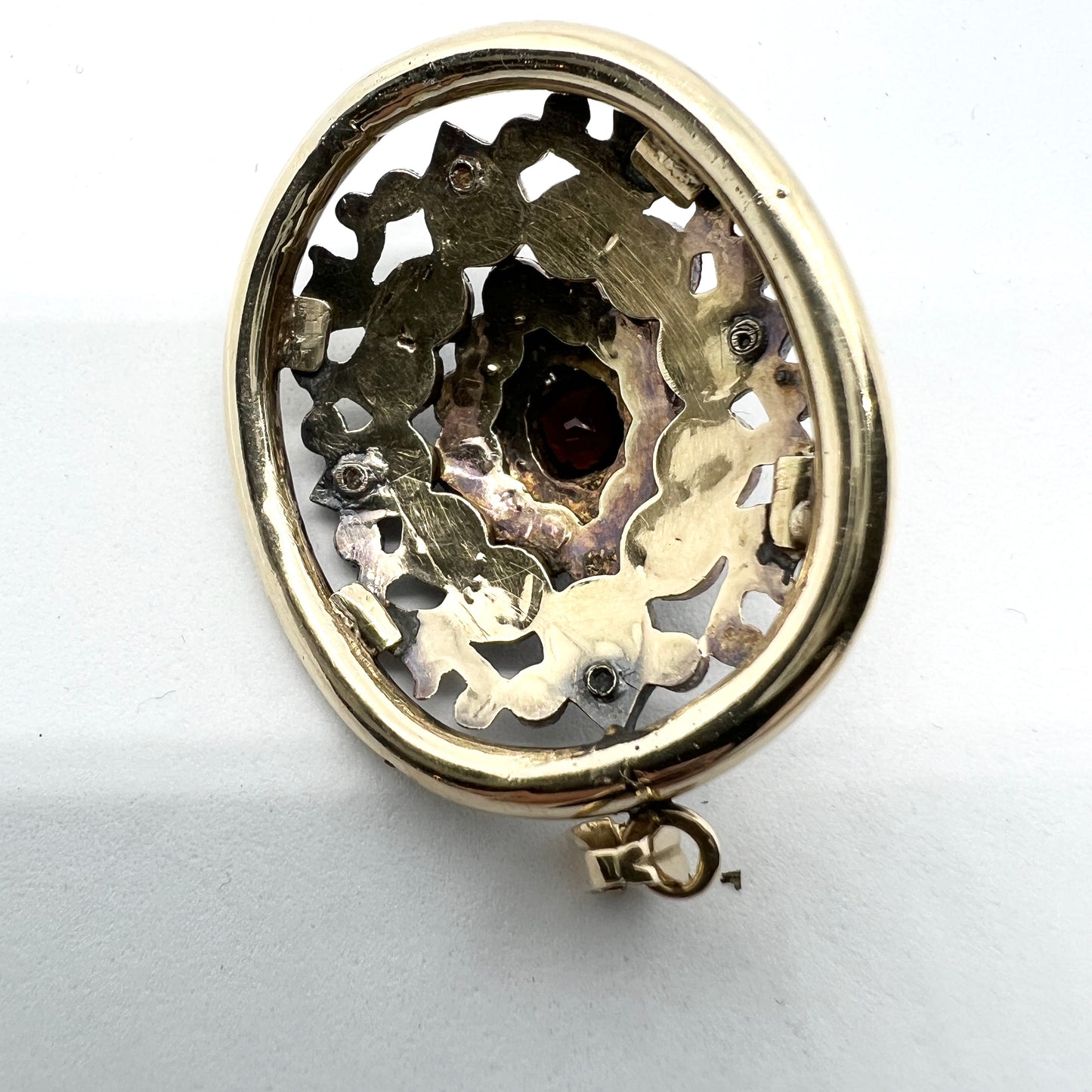 Antique c year 1900. 14k Gold Garnet Seed Pearl Pendant.